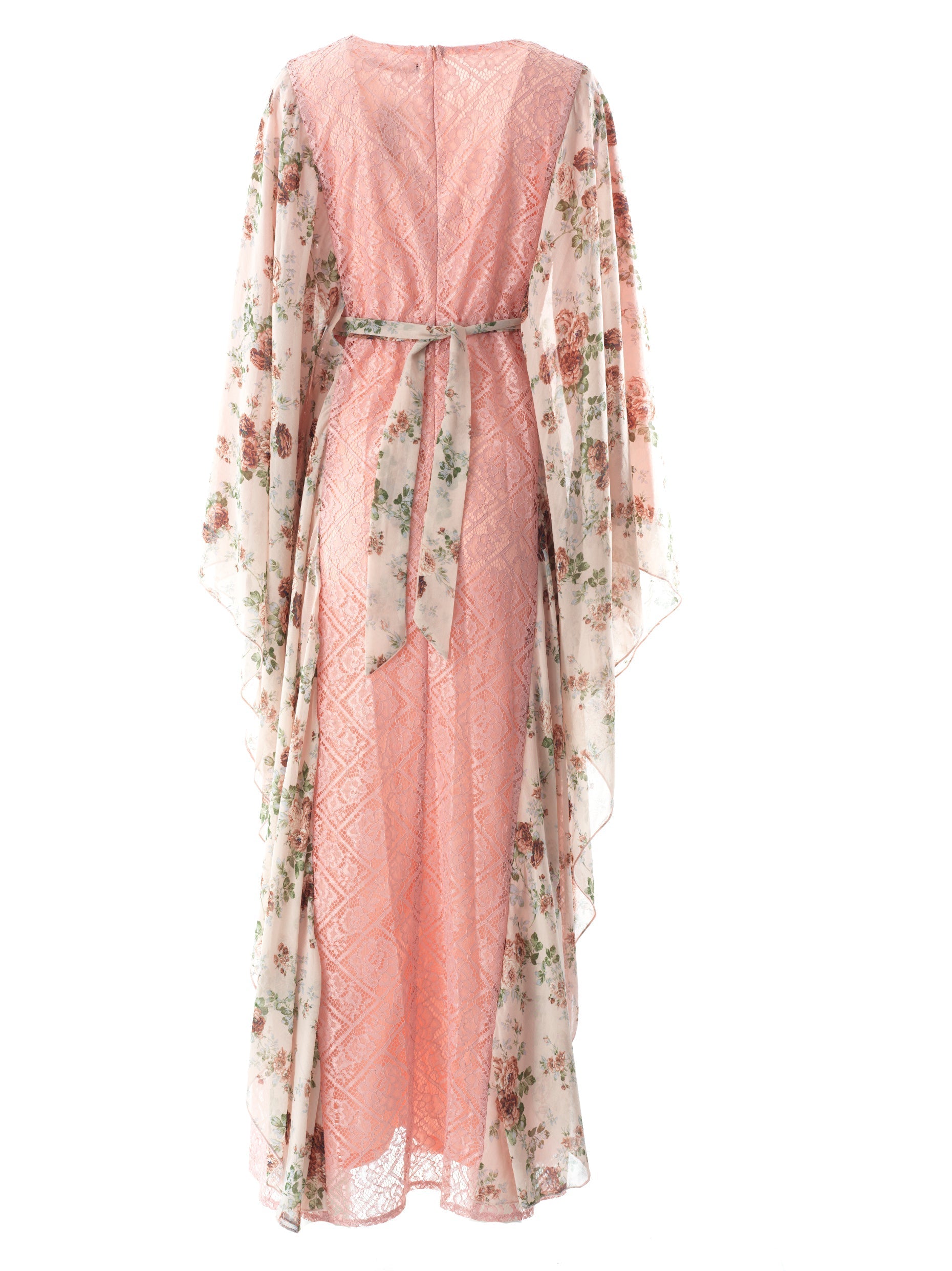 Pastel Pink floral butterfly Chiffon Kaftan abaya Kabayare