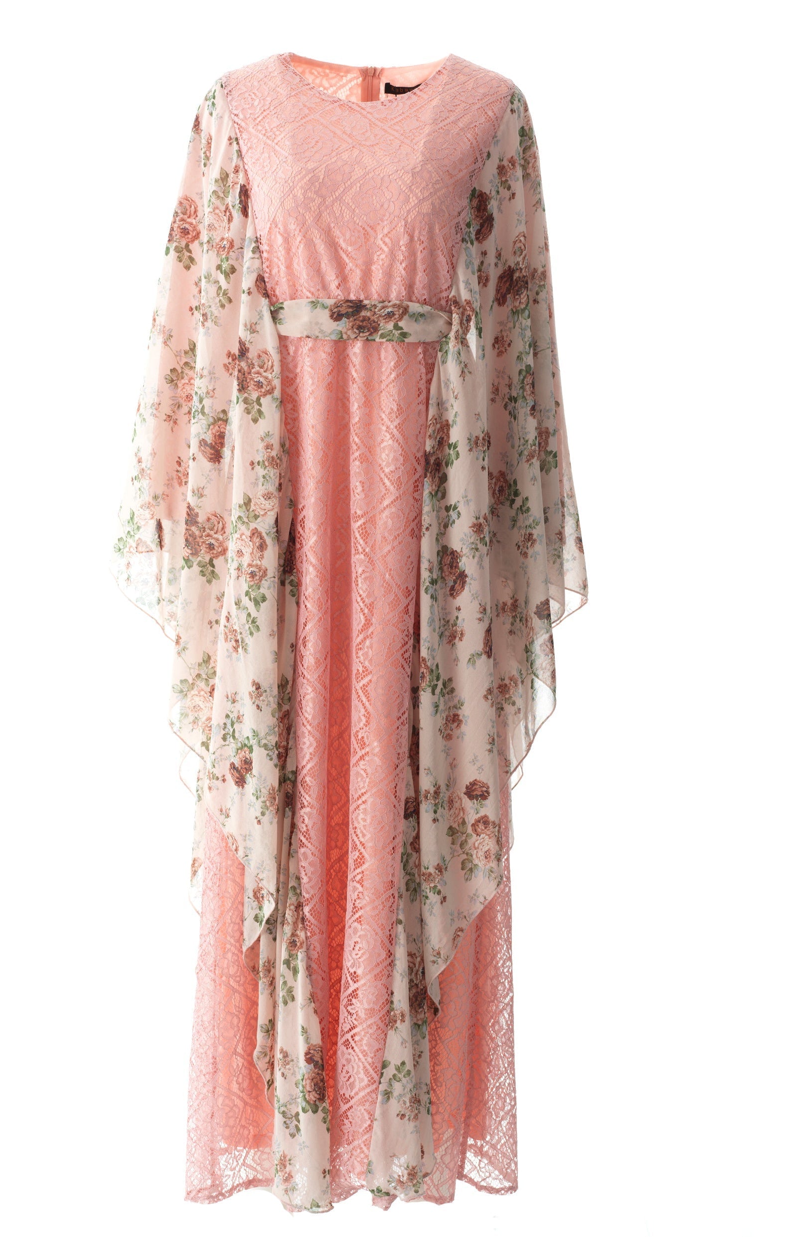 Pastel Pink floral butterfly Chiffon Kaftan abaya Kabayare