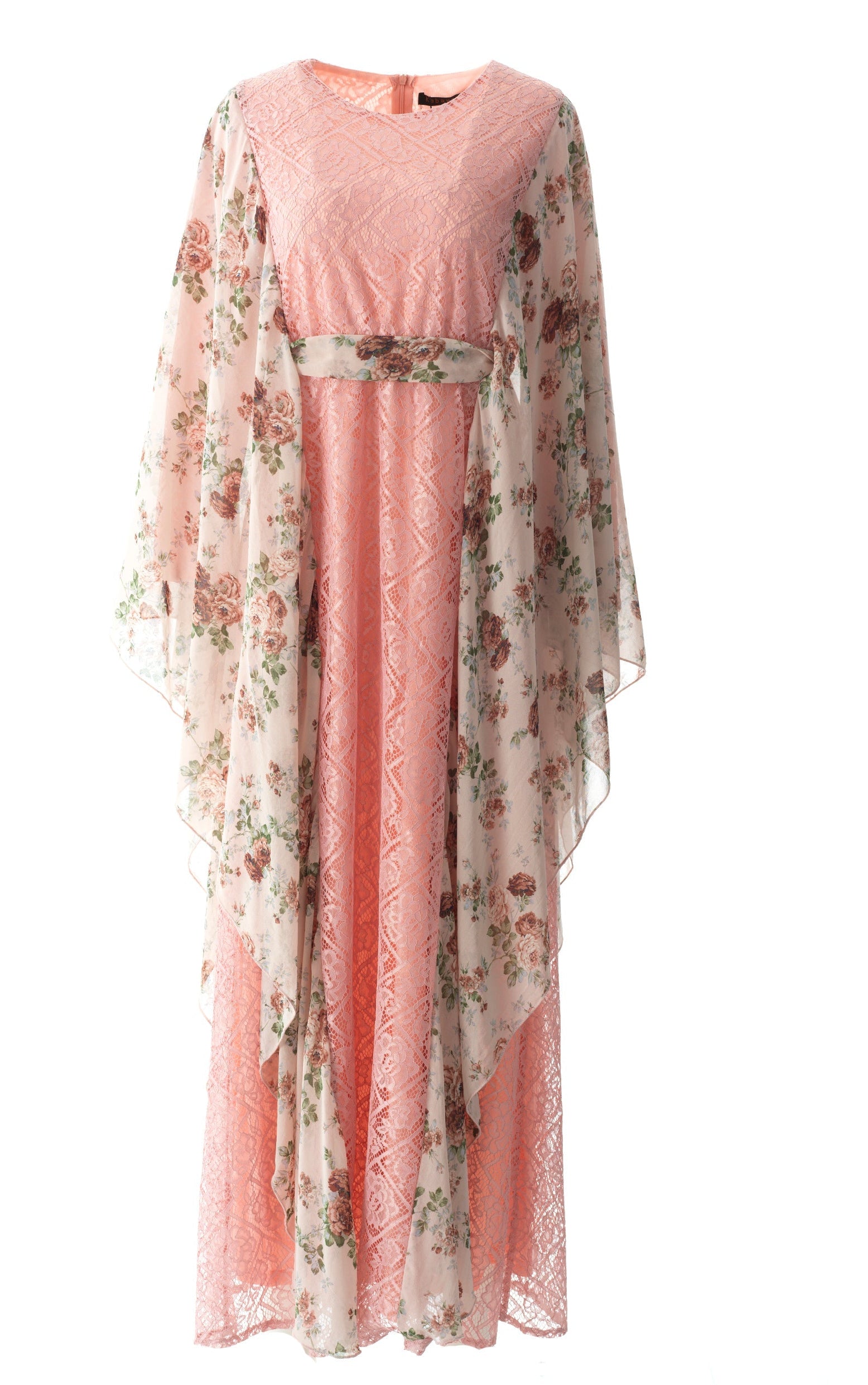 Pastel Pink floral butterfly Chiffon Kaftan abaya Kabayare