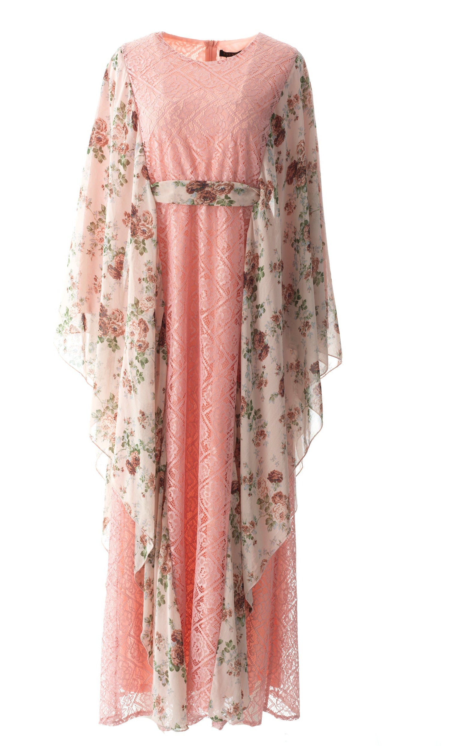 Pastel Pink floral butterfly Chiffon Kaftan abaya Kabayare