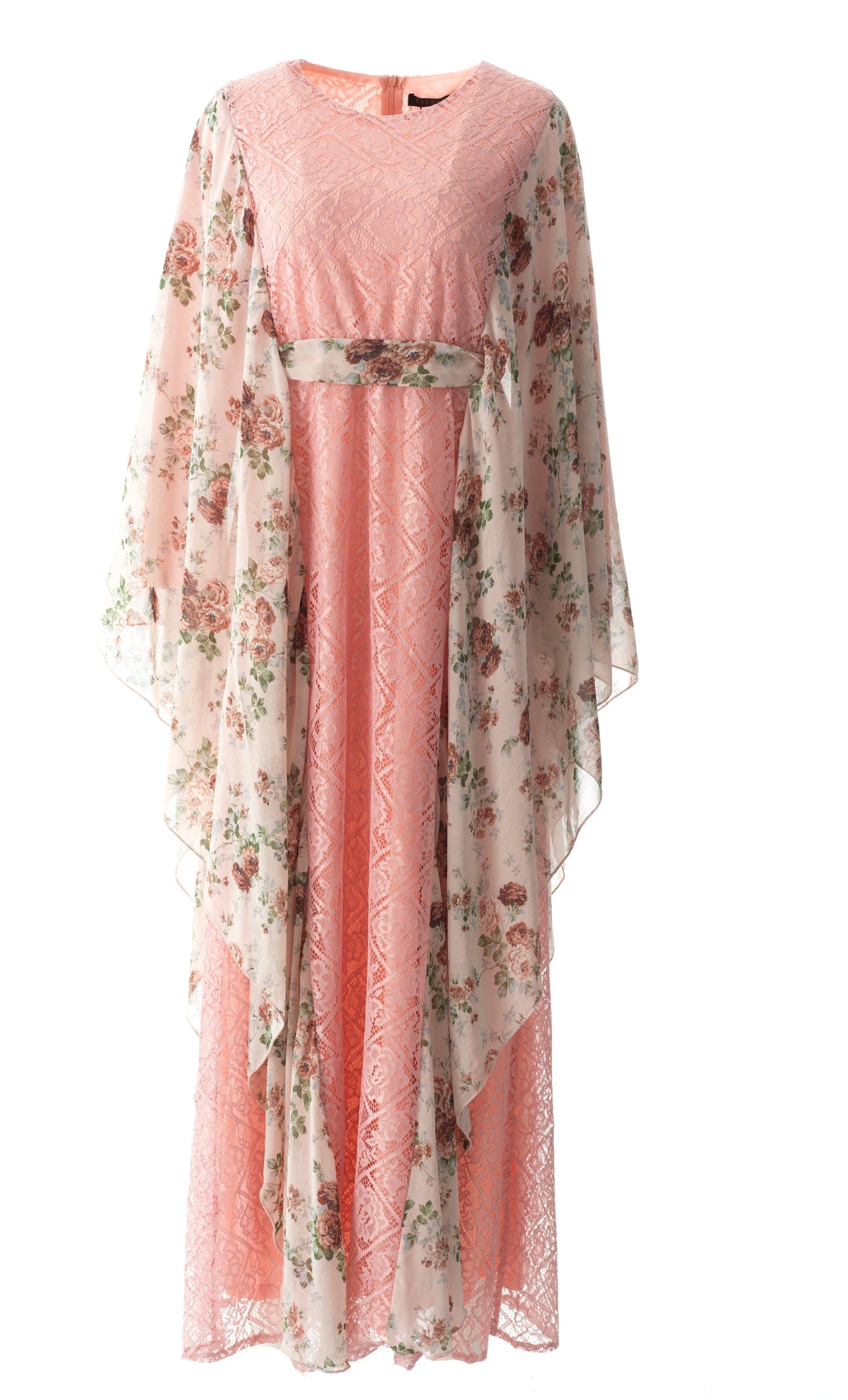Pastel Pink floral butterfly Chiffon Kaftan abaya Kabayare