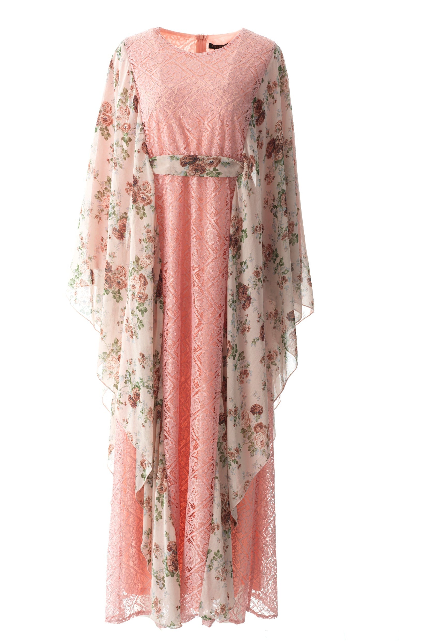 Pastel Pink floral butterfly Chiffon Kaftan abaya Kabayare