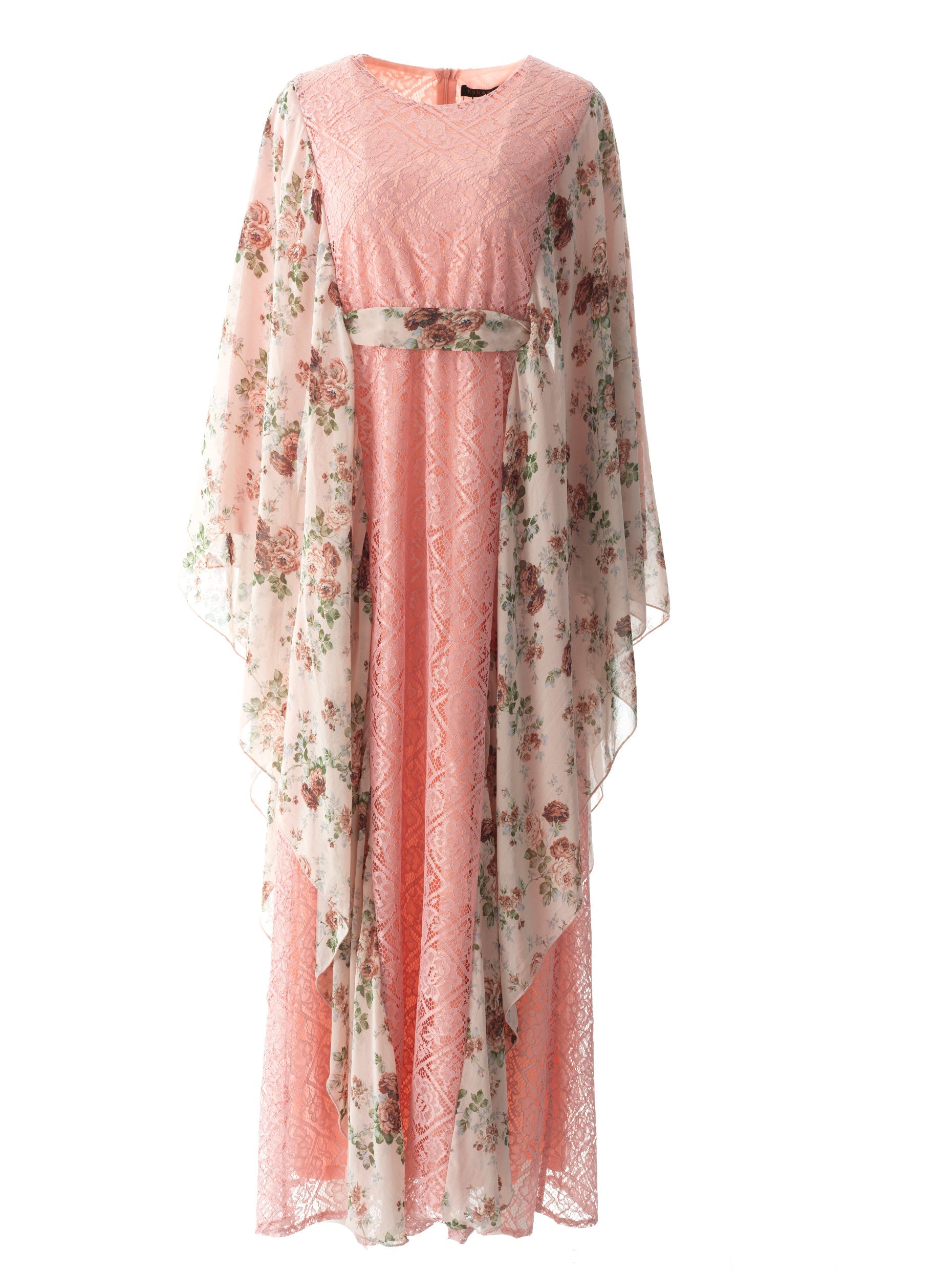 Pastel Pink floral butterfly Chiffon Kaftan abaya Kabayare