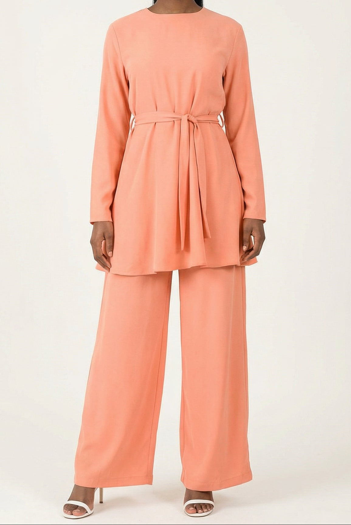 Peach Blush Solid Modest Matching set Kabayare