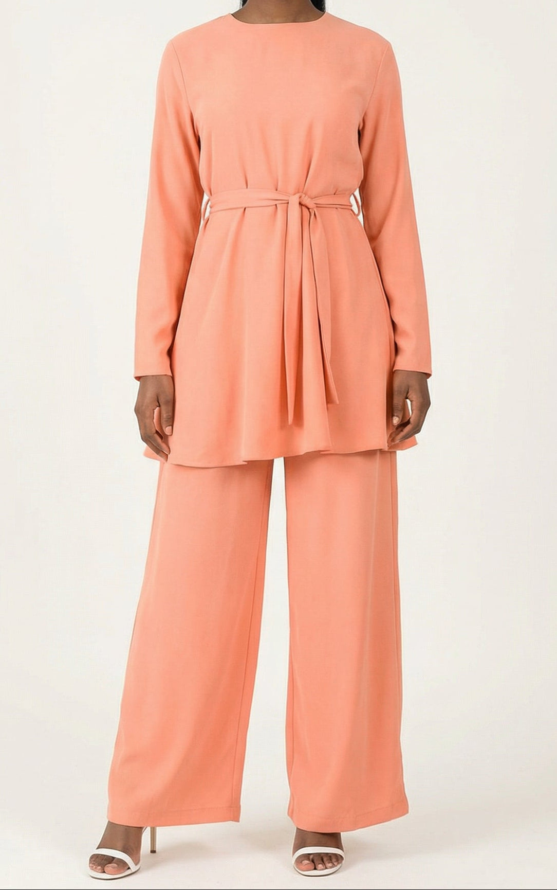 Peach Blush Solid Modest Matching set Kabayare