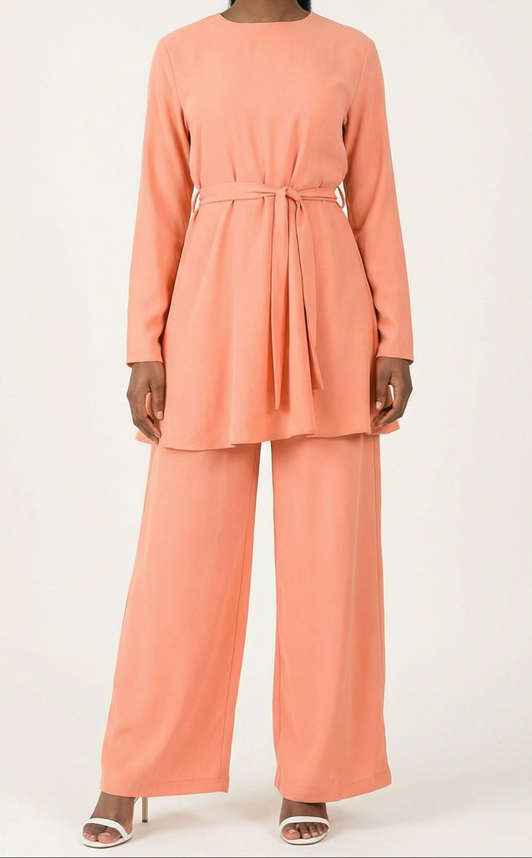 Peach Blush Solid Modest Matching set Kabayare