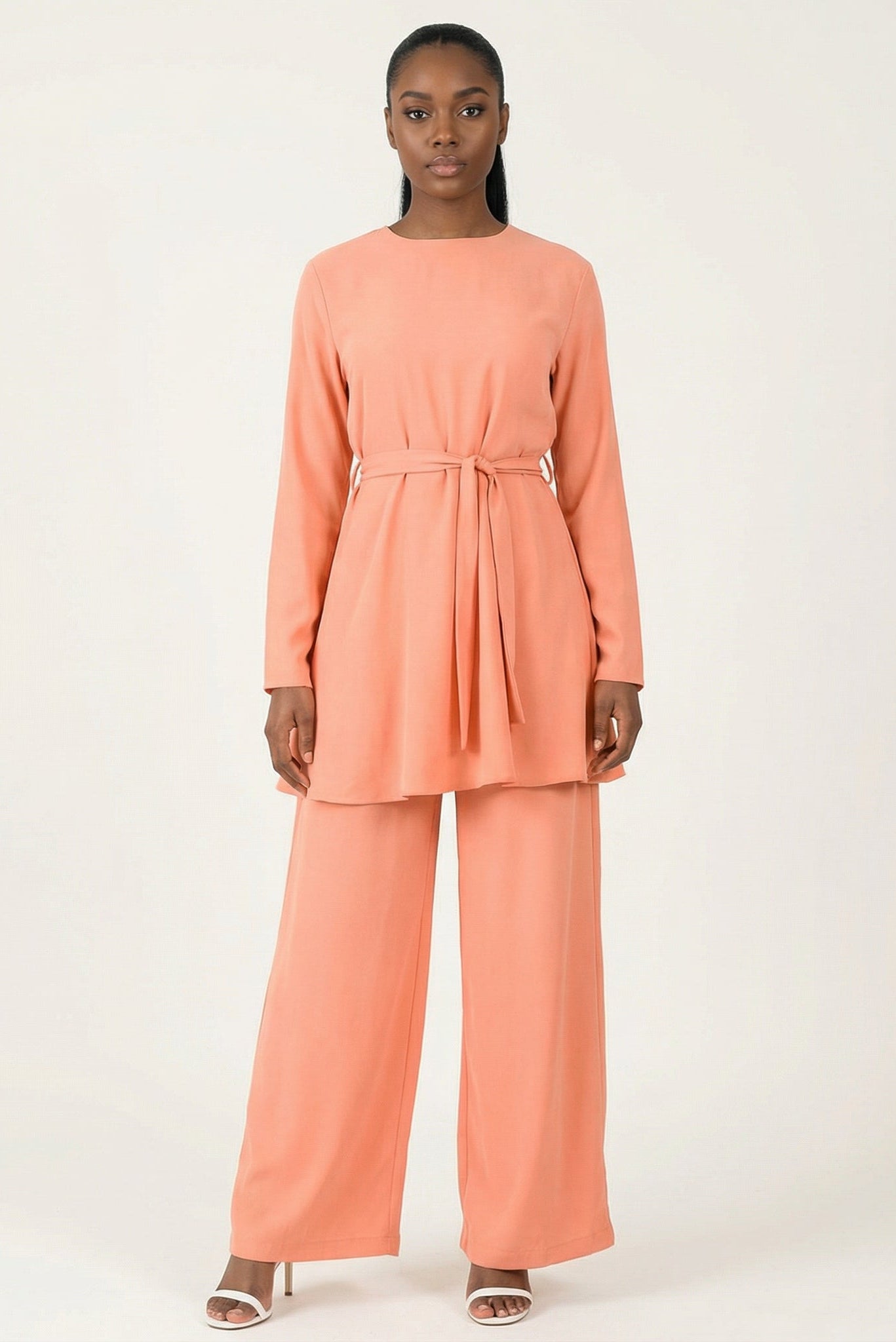 Peach Blush Solid Modest Matching set Kabayare