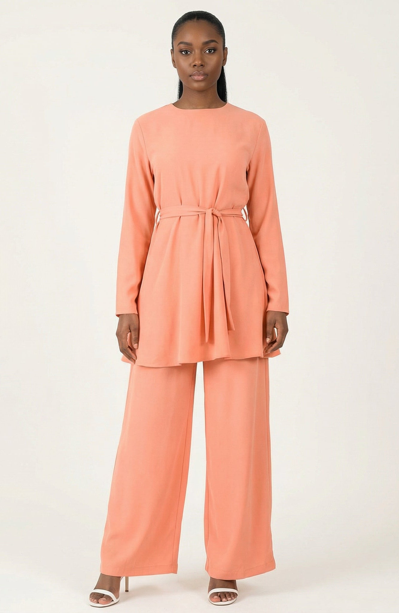 Peach Blush Solid Modest Matching set Kabayare