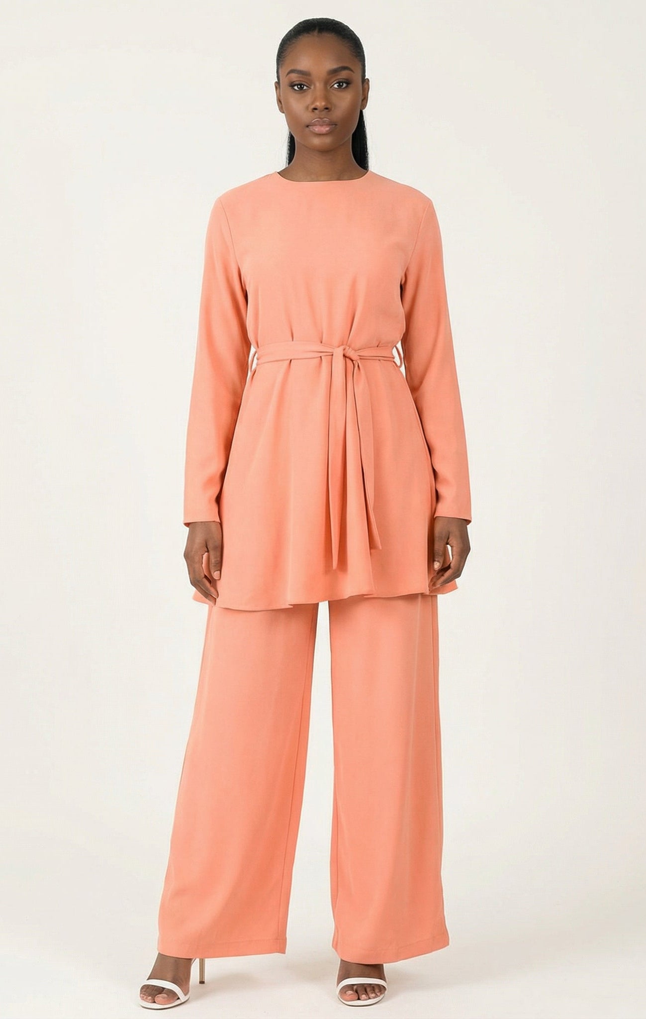 Peach Blush Solid Modest Matching set Kabayare