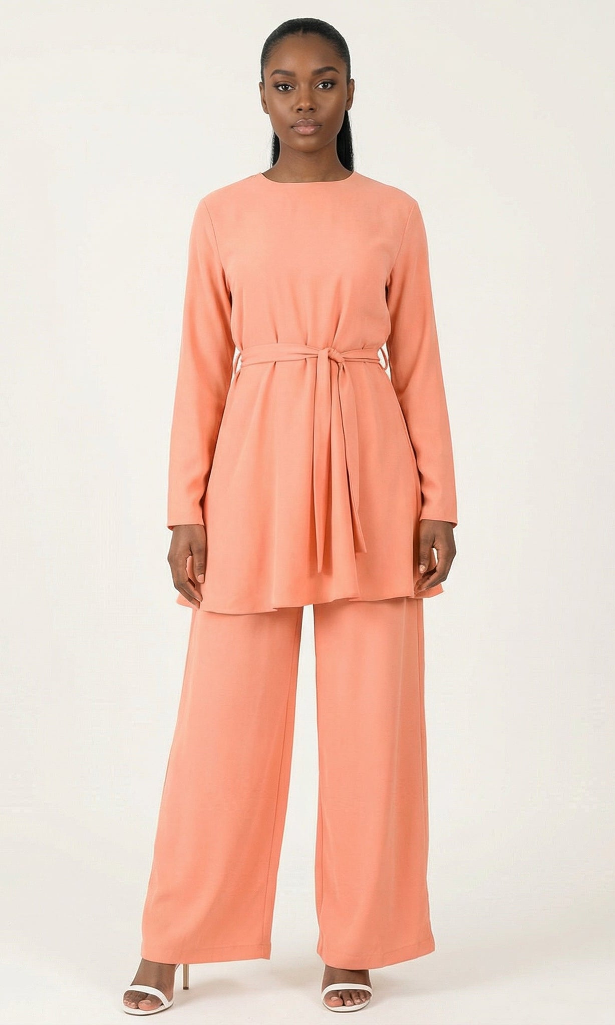Peach Blush Solid Modest Matching set Kabayare