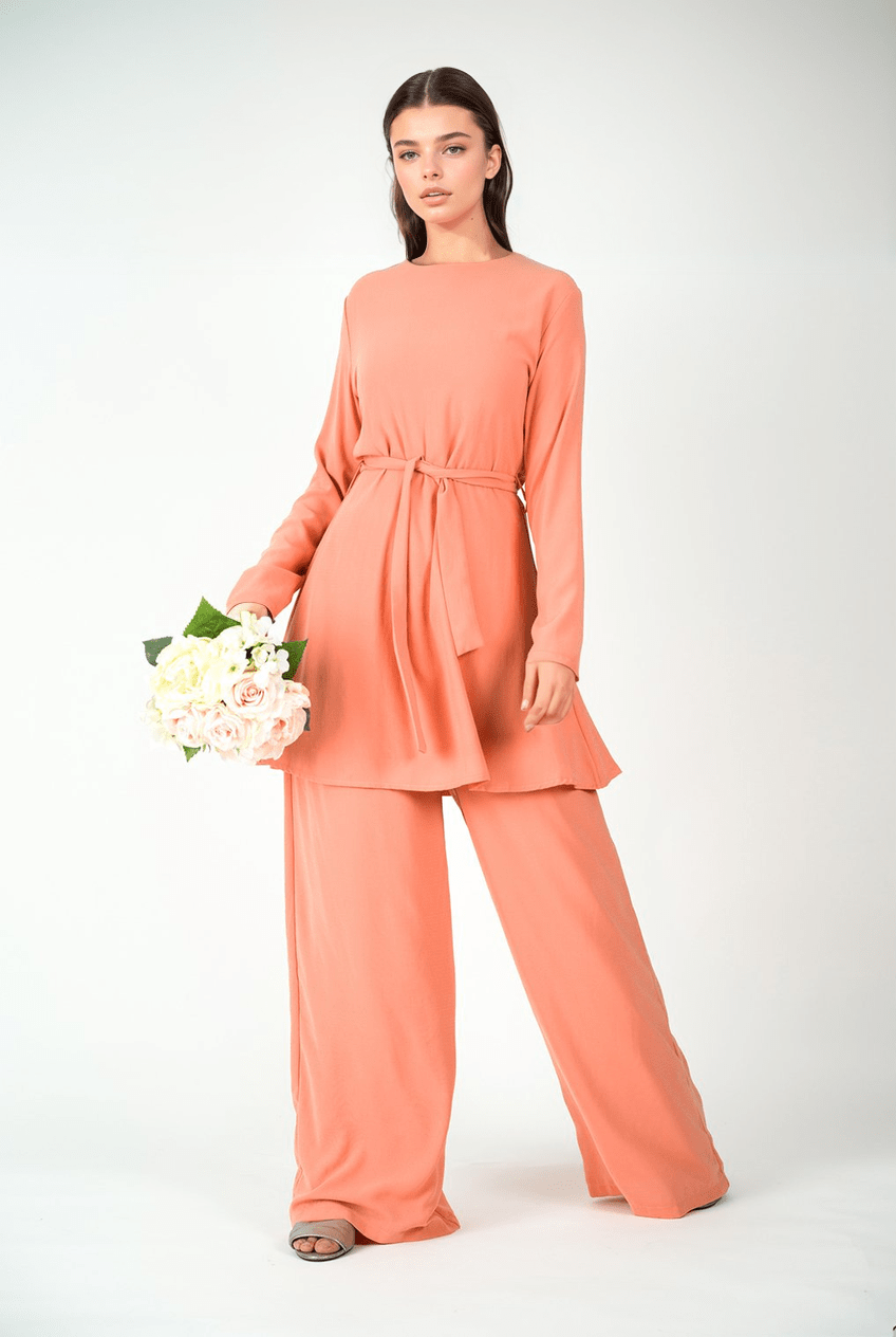 Peach Blush Solid Modest Matching set Kabayare