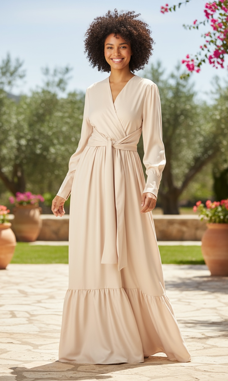 Pearl Dancing With You pretty satin Long sleeve Maxi dress Kabayare