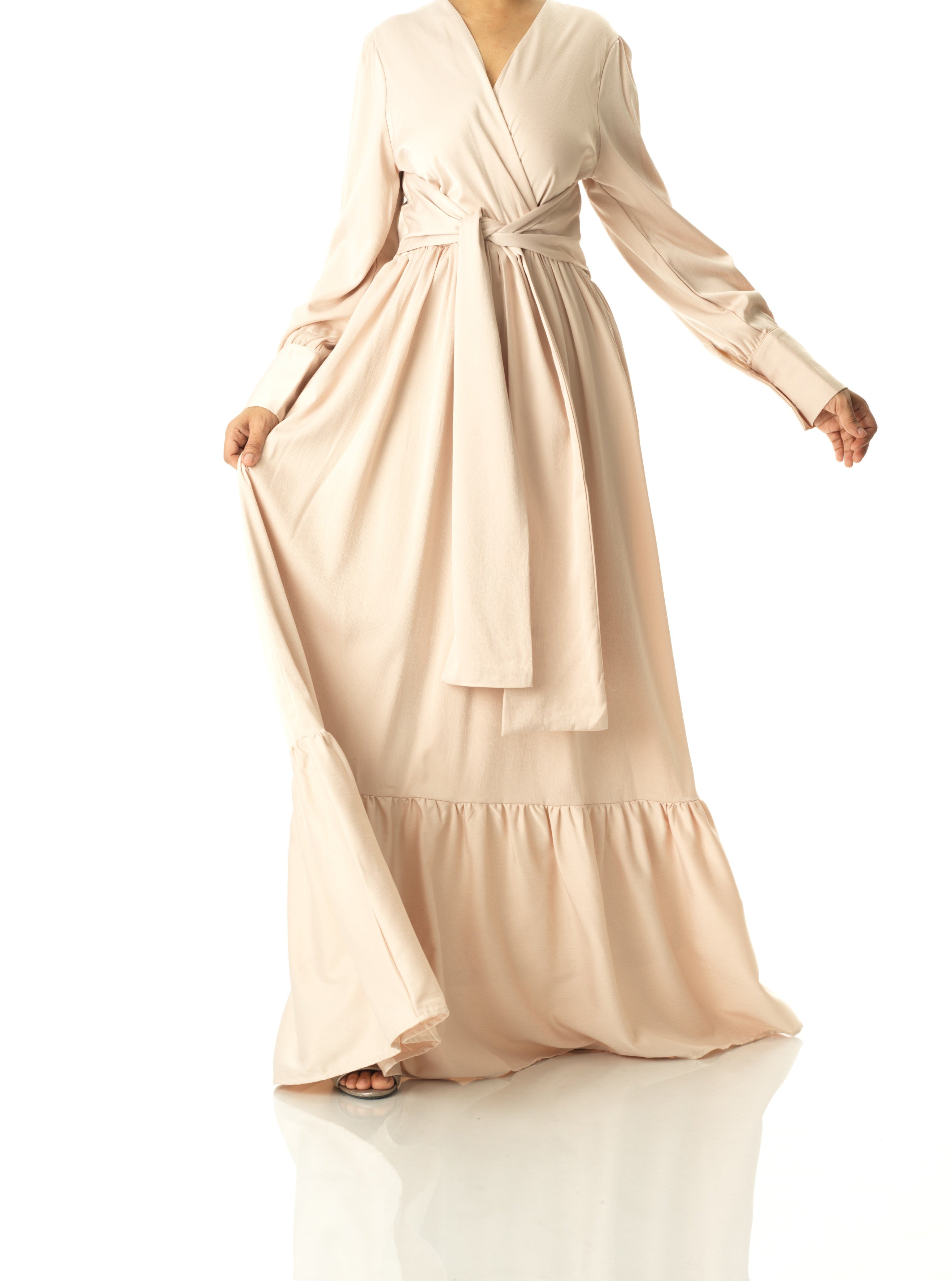 Pearl Dancing With You pretty satin Long sleeve Maxi dress Kabayare