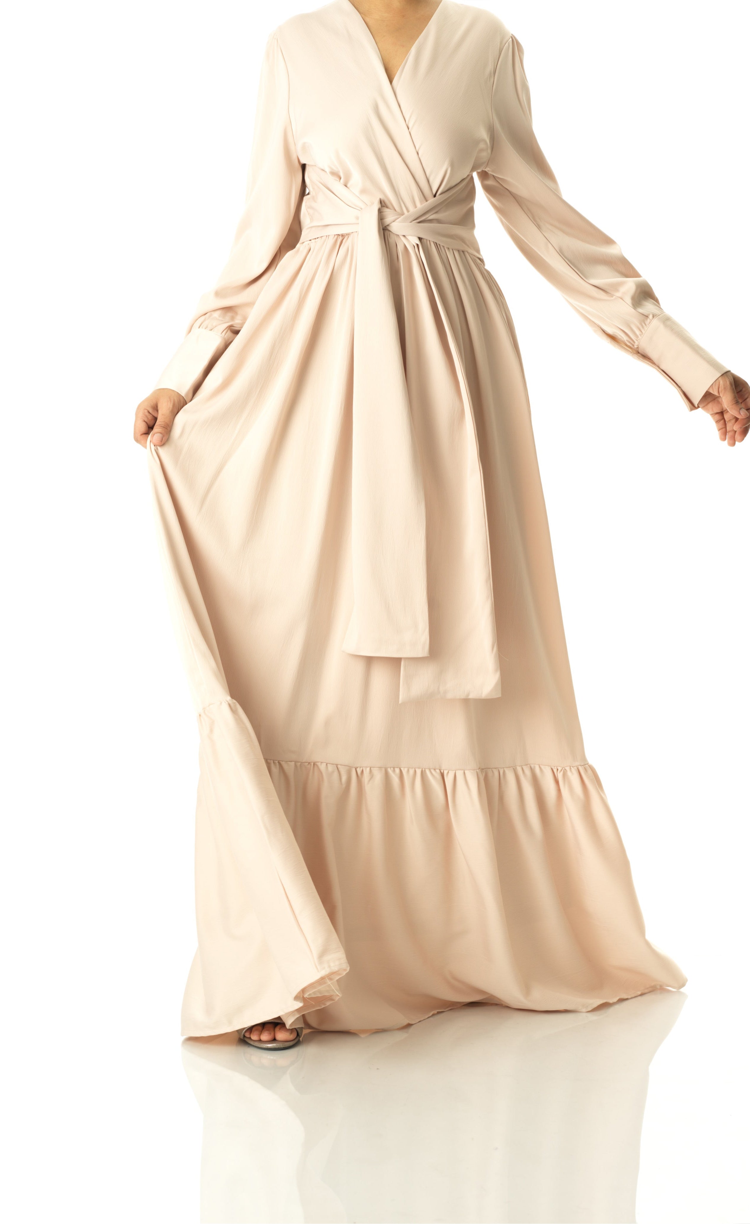 Pearl Dancing With You pretty satin Long sleeve Maxi dress Kabayare