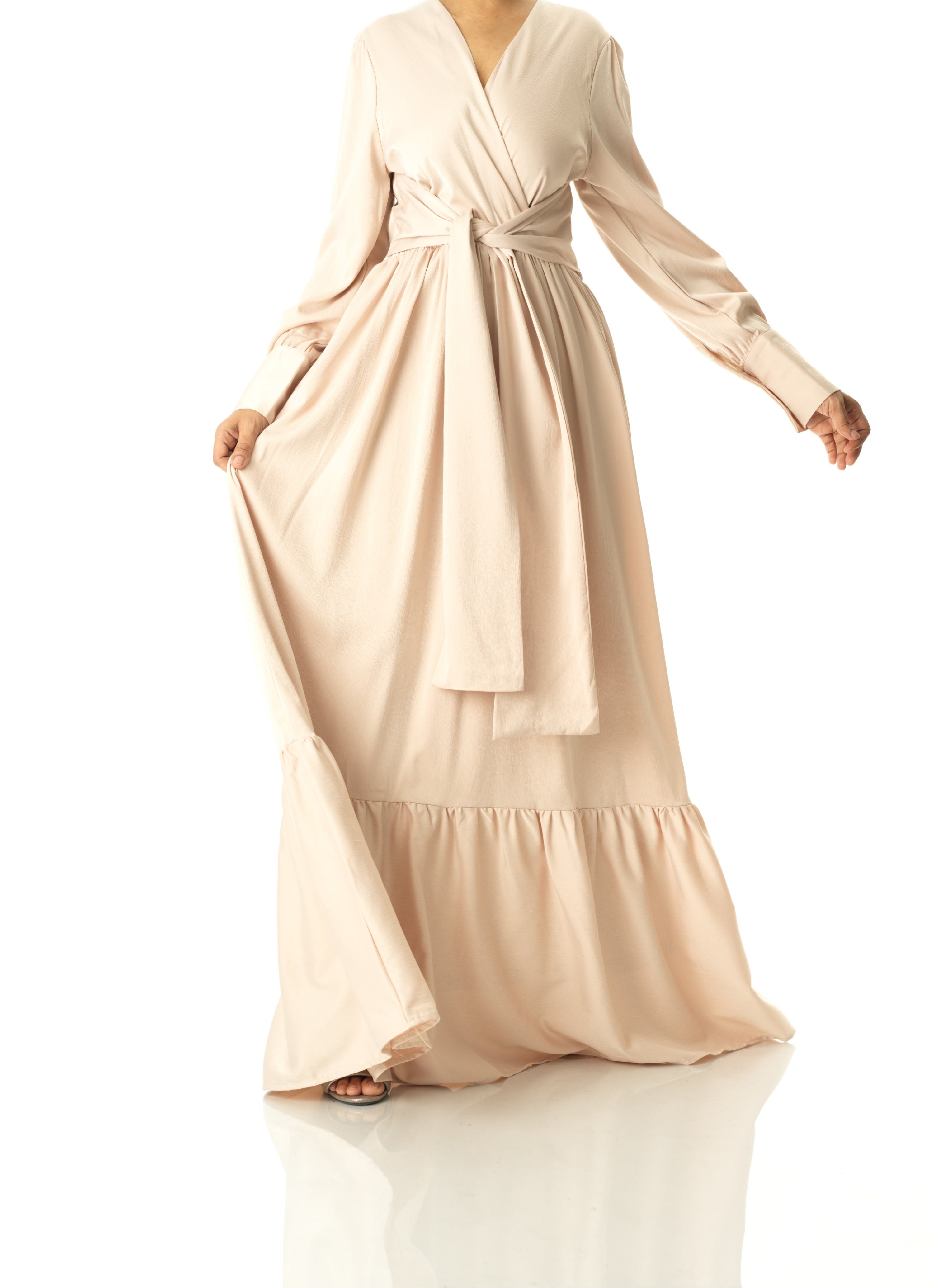 Pearl Dancing With You pretty satin Long sleeve Maxi dress Kabayare