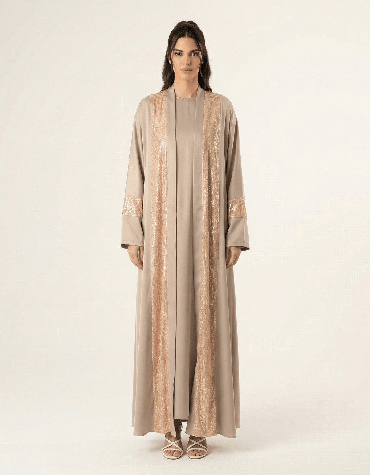 Pearl Mauve Malika sequin Abaya satin set Kabayare