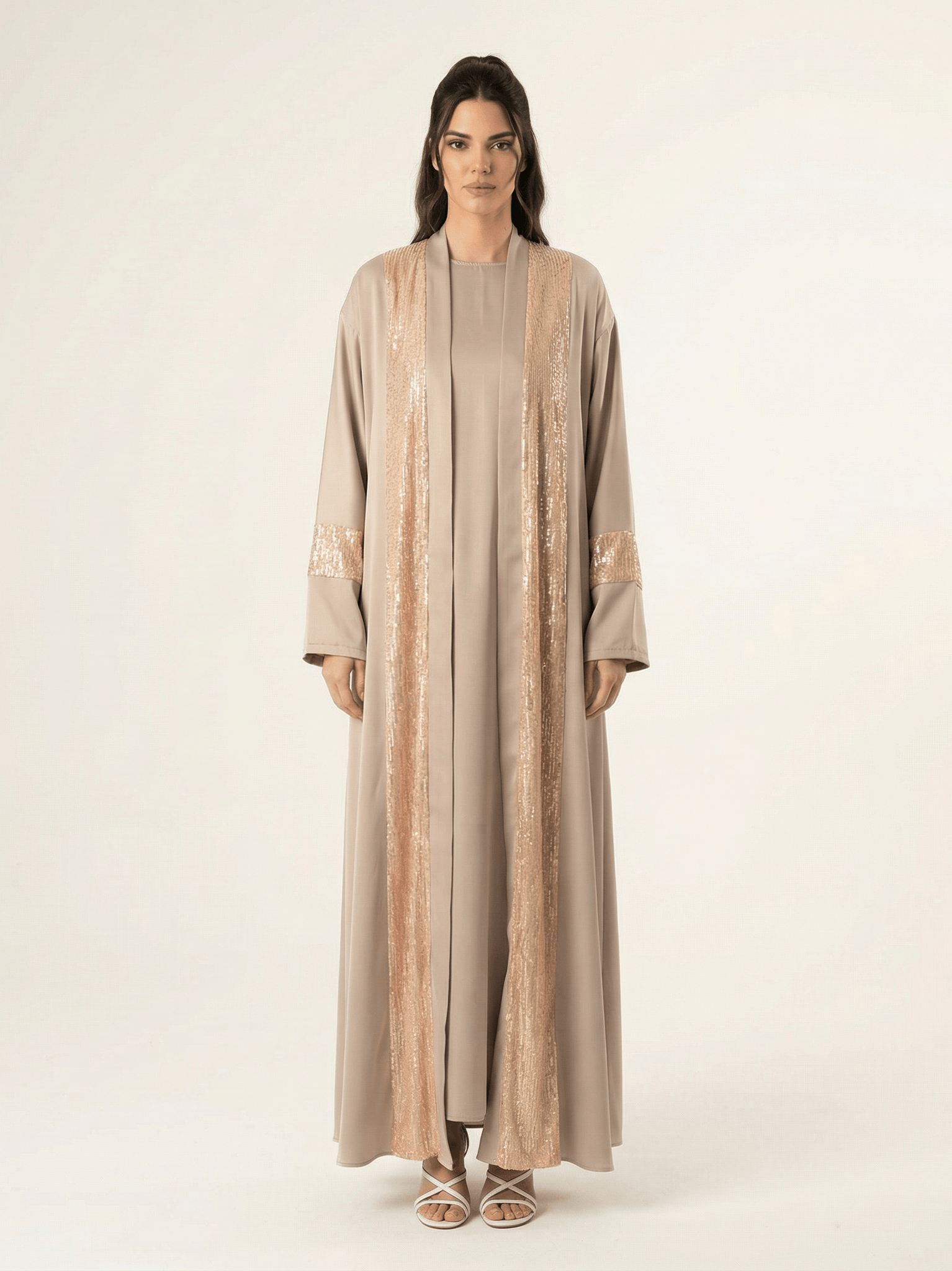 Pearl Mauve Malika sequin Abaya satin set Kabayare