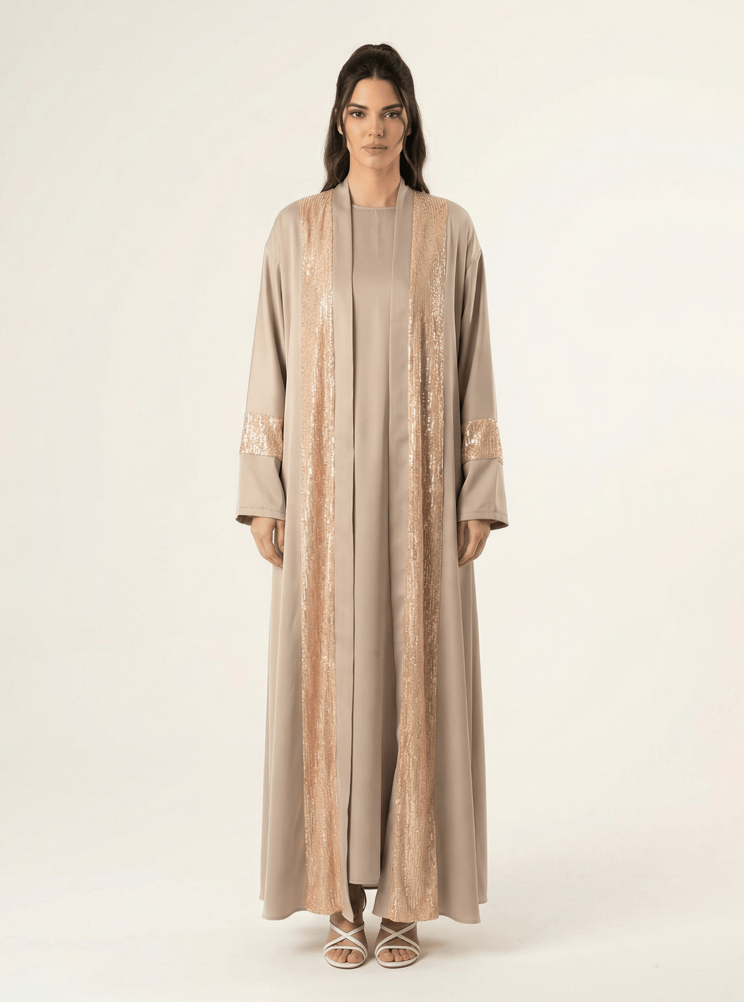 Pearl Mauve Malika sequin Abaya satin set Kabayare