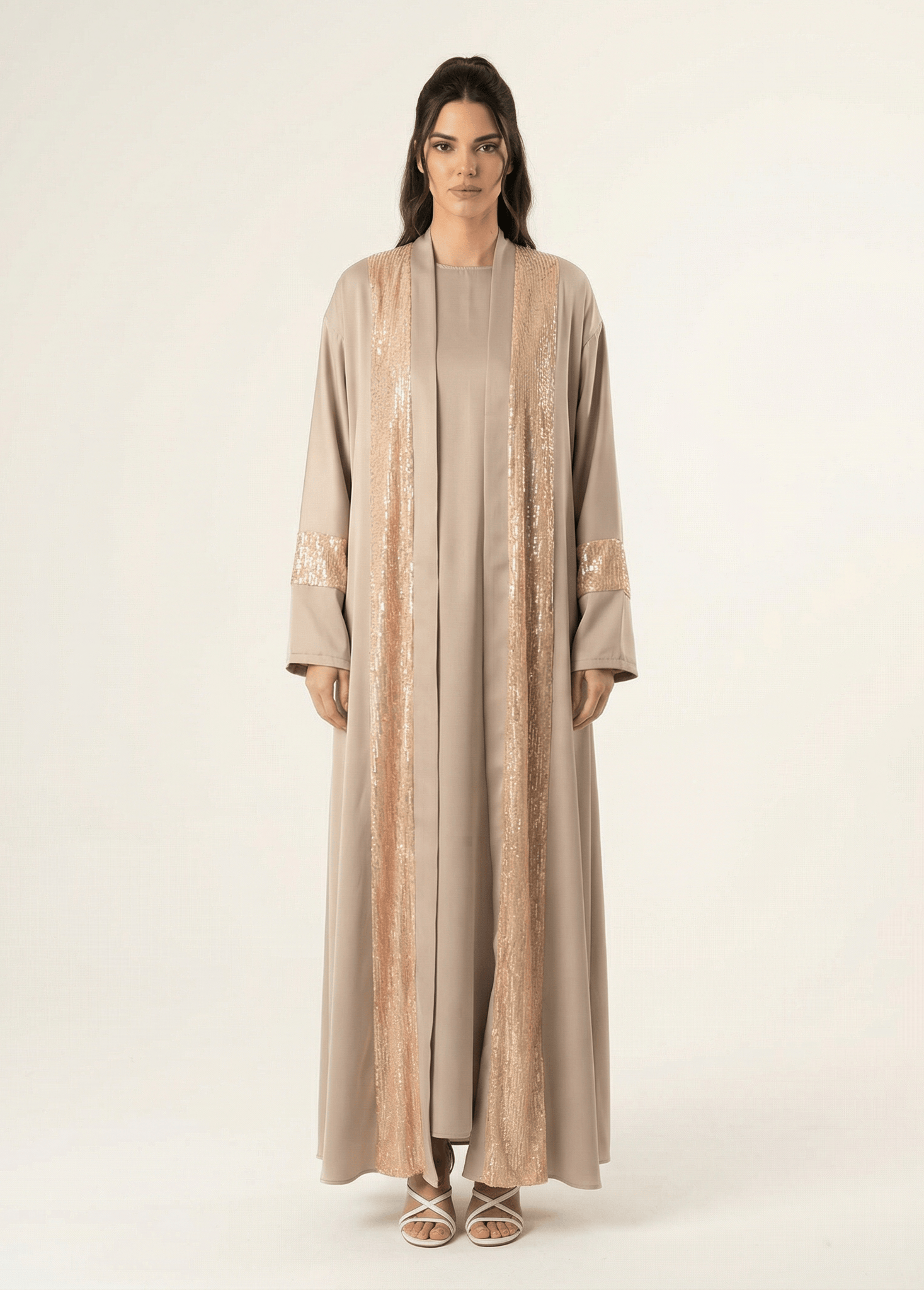 Pearl Mauve Malika sequin Abaya satin set Kabayare