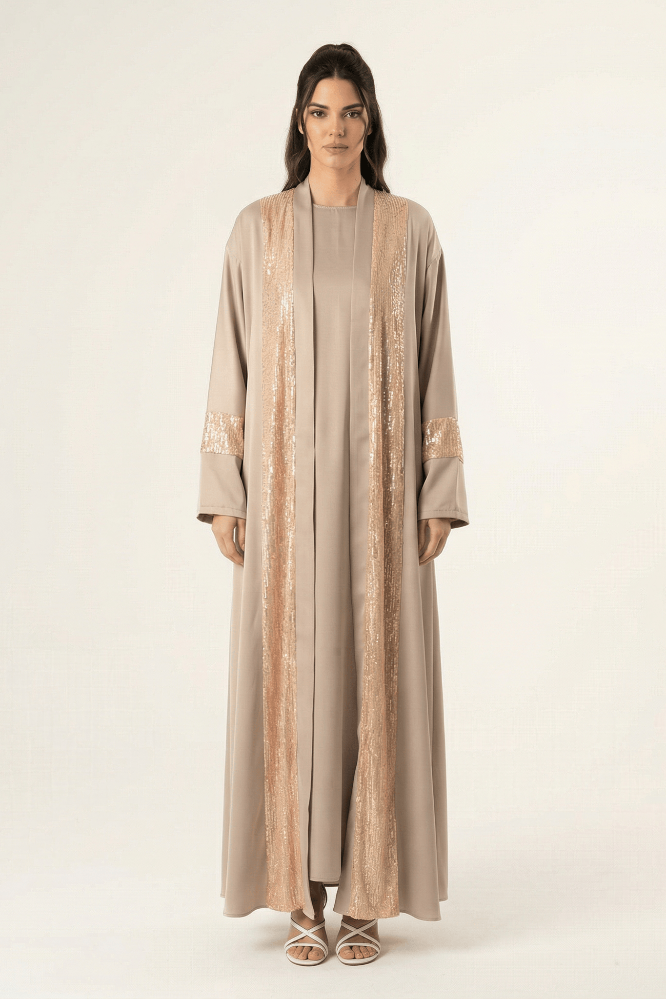 Pearl Mauve Malika sequin Abaya satin set Kabayare