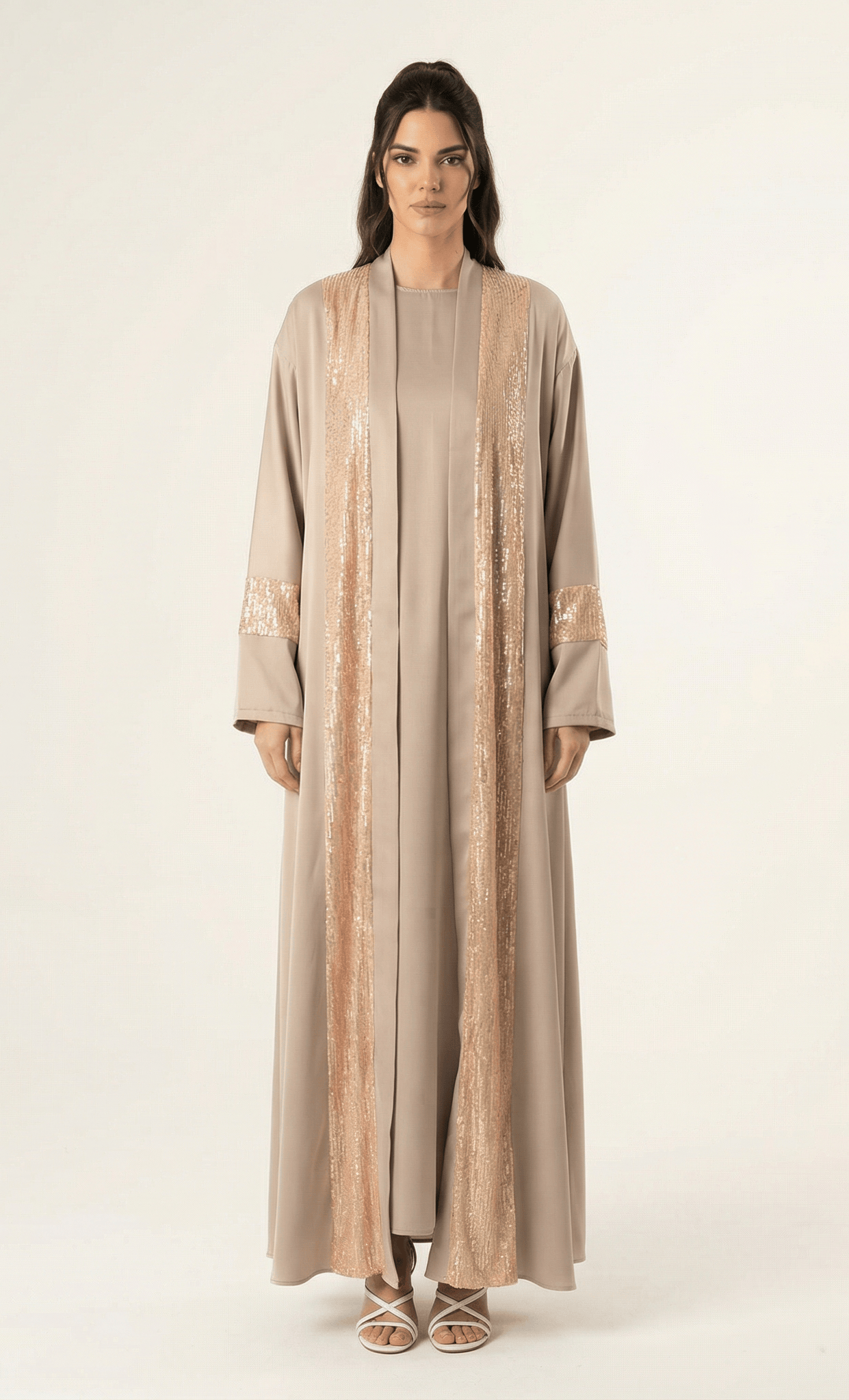 Pearl Mauve Malika sequin Abaya satin set Kabayare