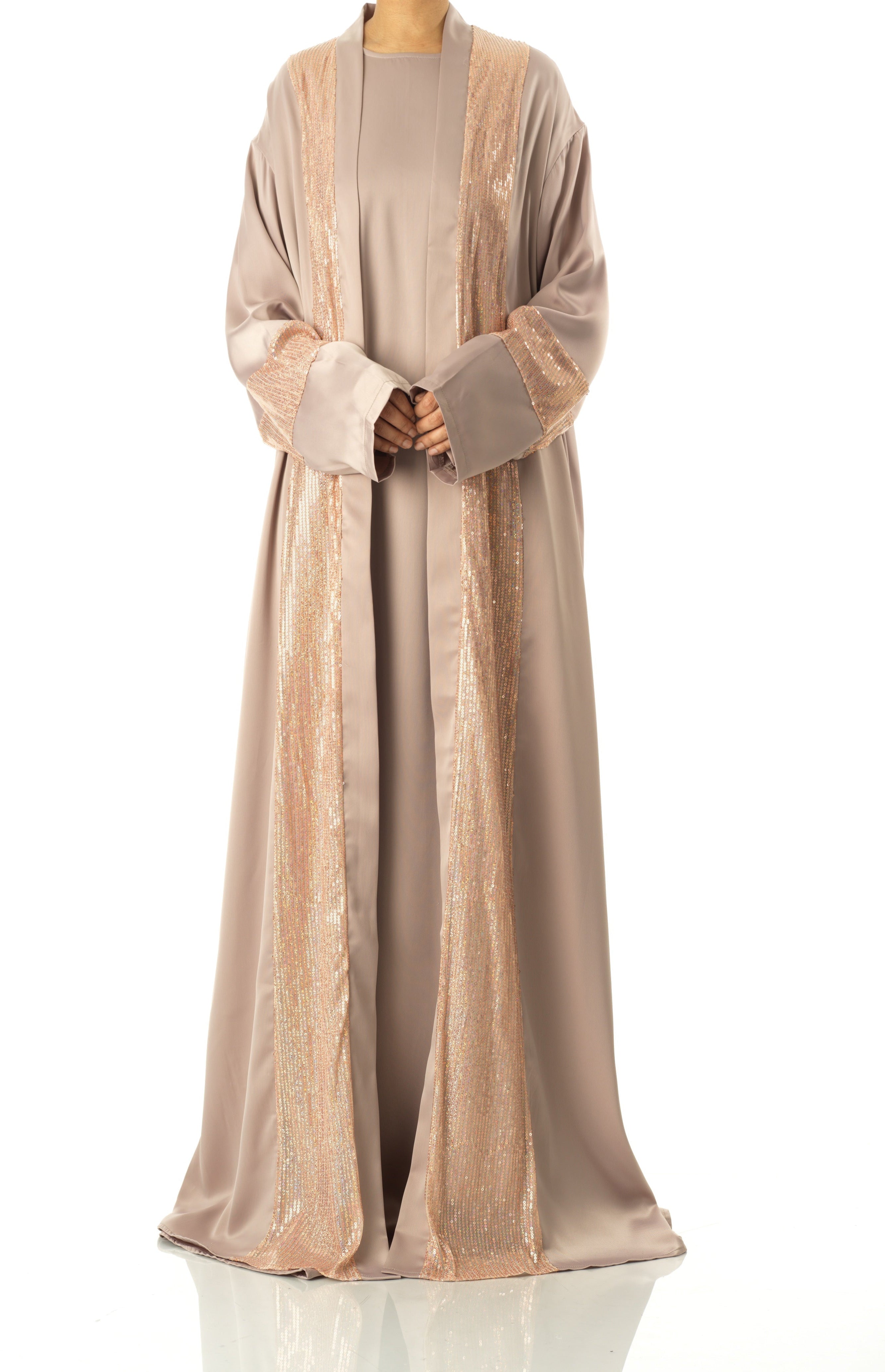 Pearl Mauve Malika sequin Abaya satin set Kabayare