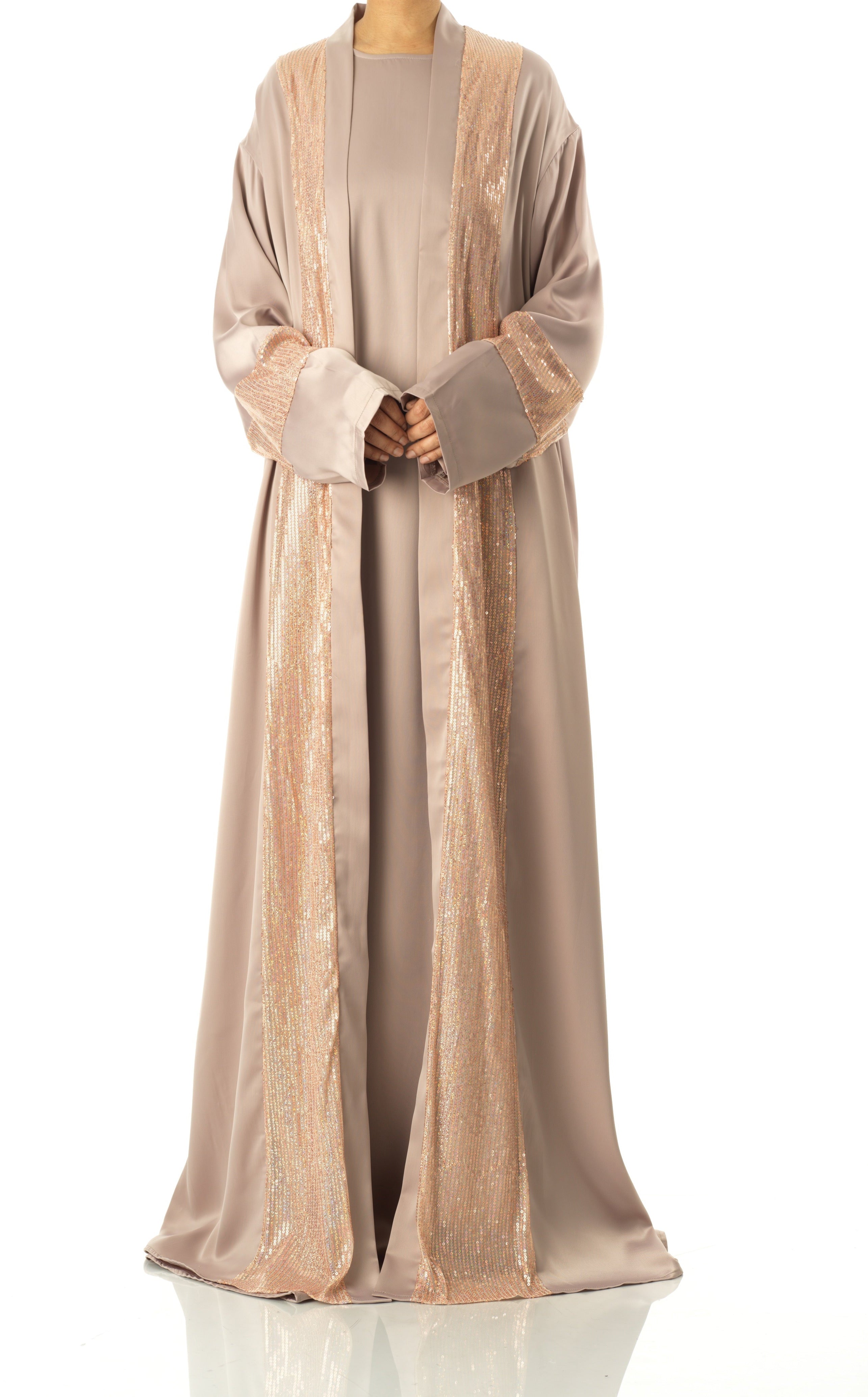 Pearl Mauve Malika sequin Abaya satin set Kabayare