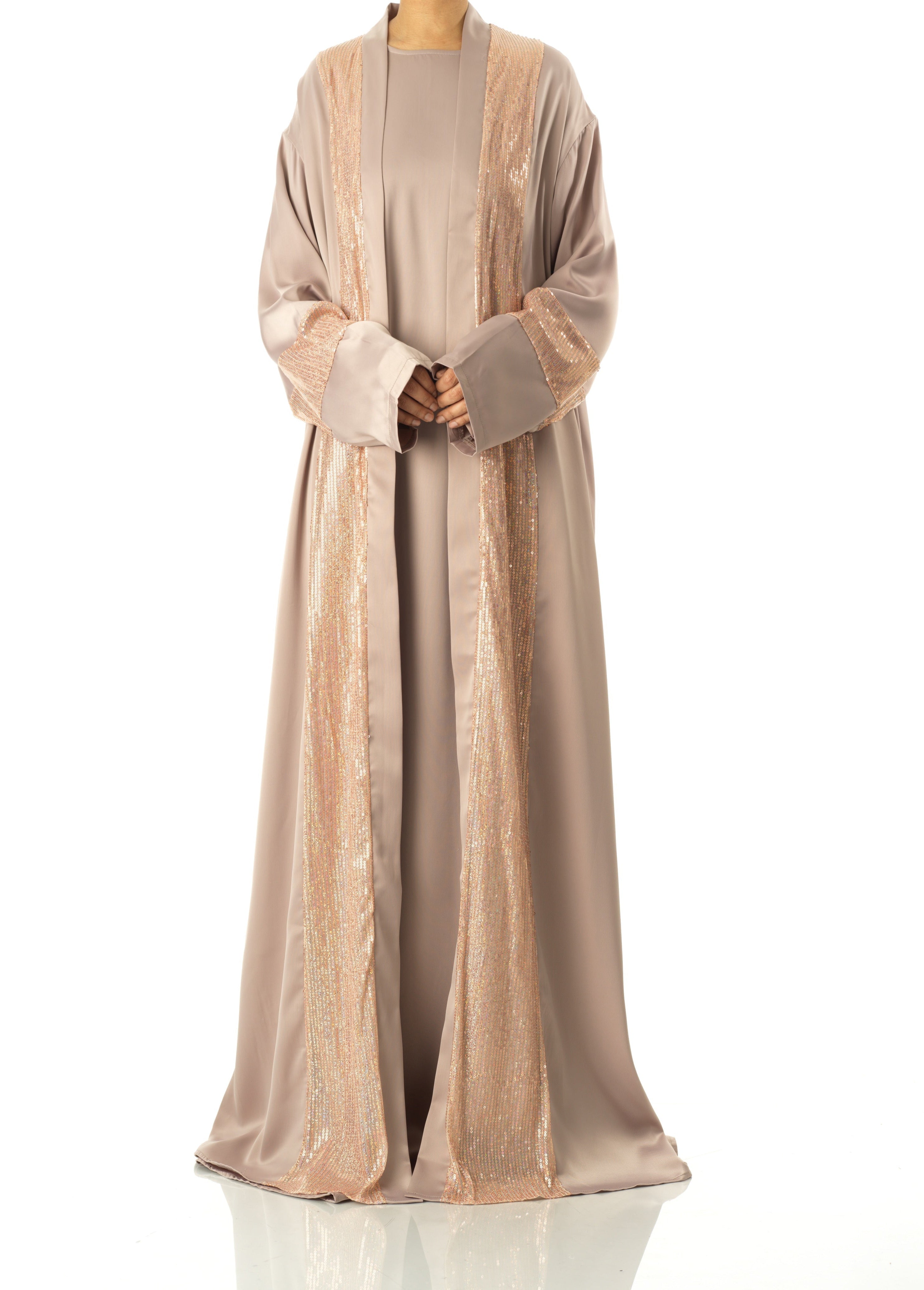 Pearl Mauve Malika sequin Abaya satin set Kabayare