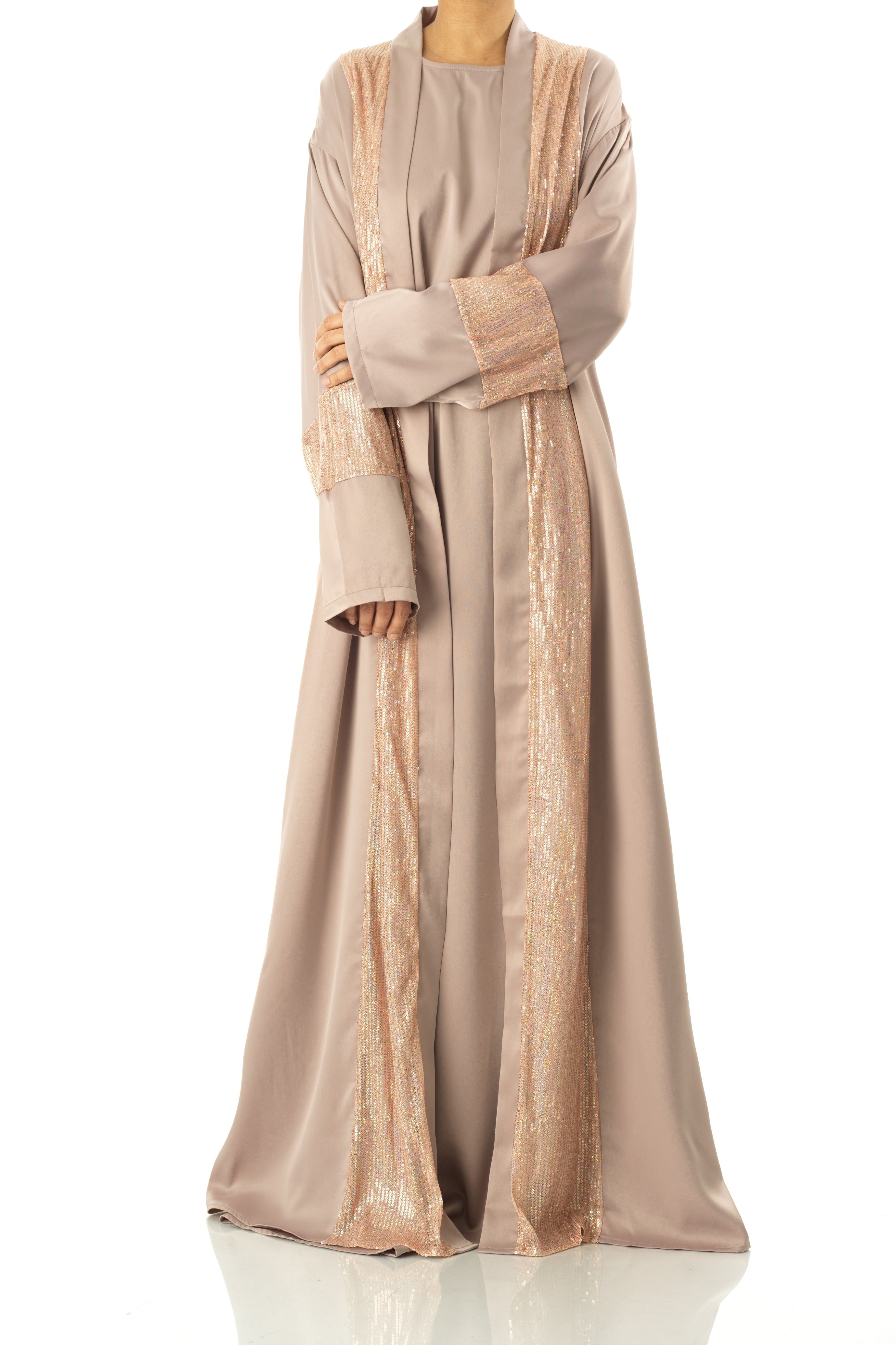 Pearl Mauve Malika sequin Abaya satin set Kabayare
