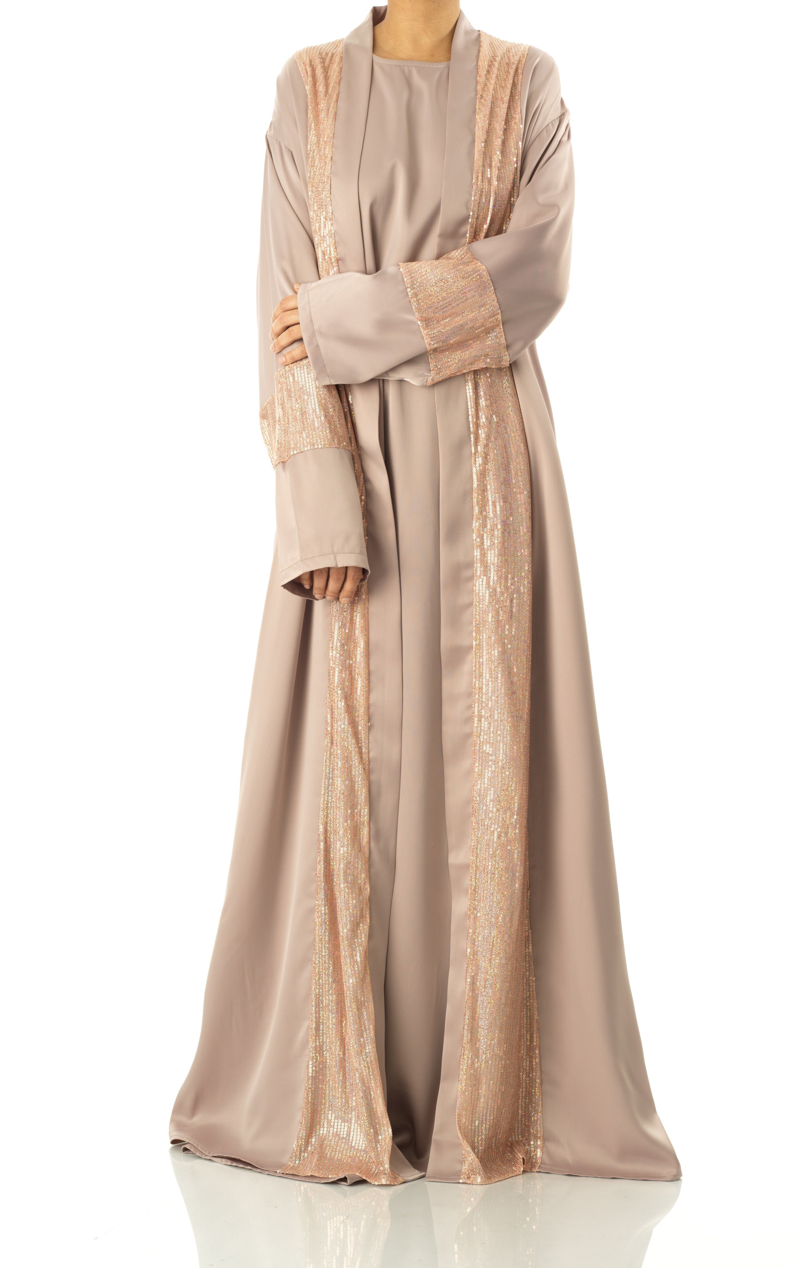 Pearl Mauve Malika sequin Abaya satin set Kabayare