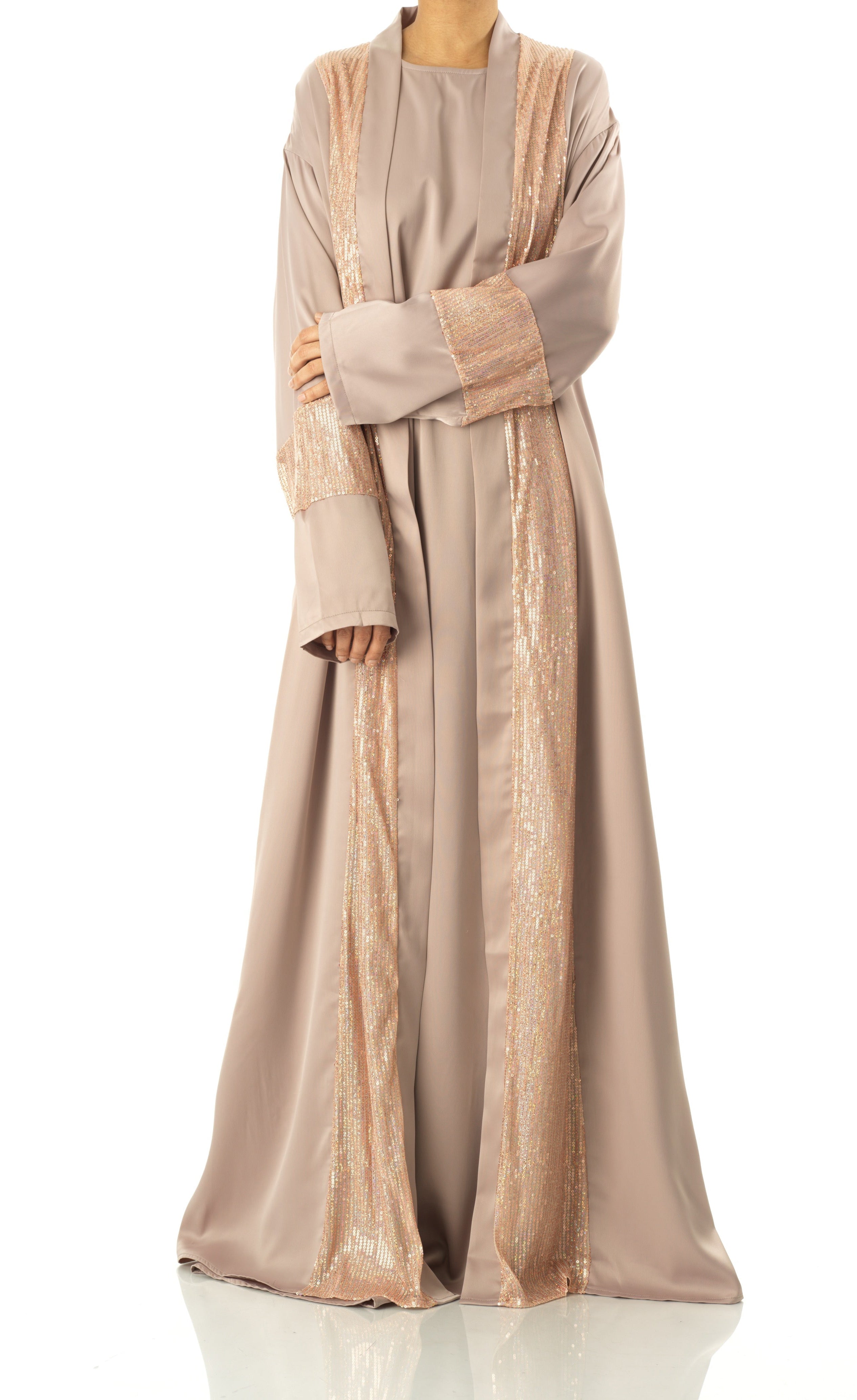 Pearl Mauve Malika sequin Abaya satin set Kabayare