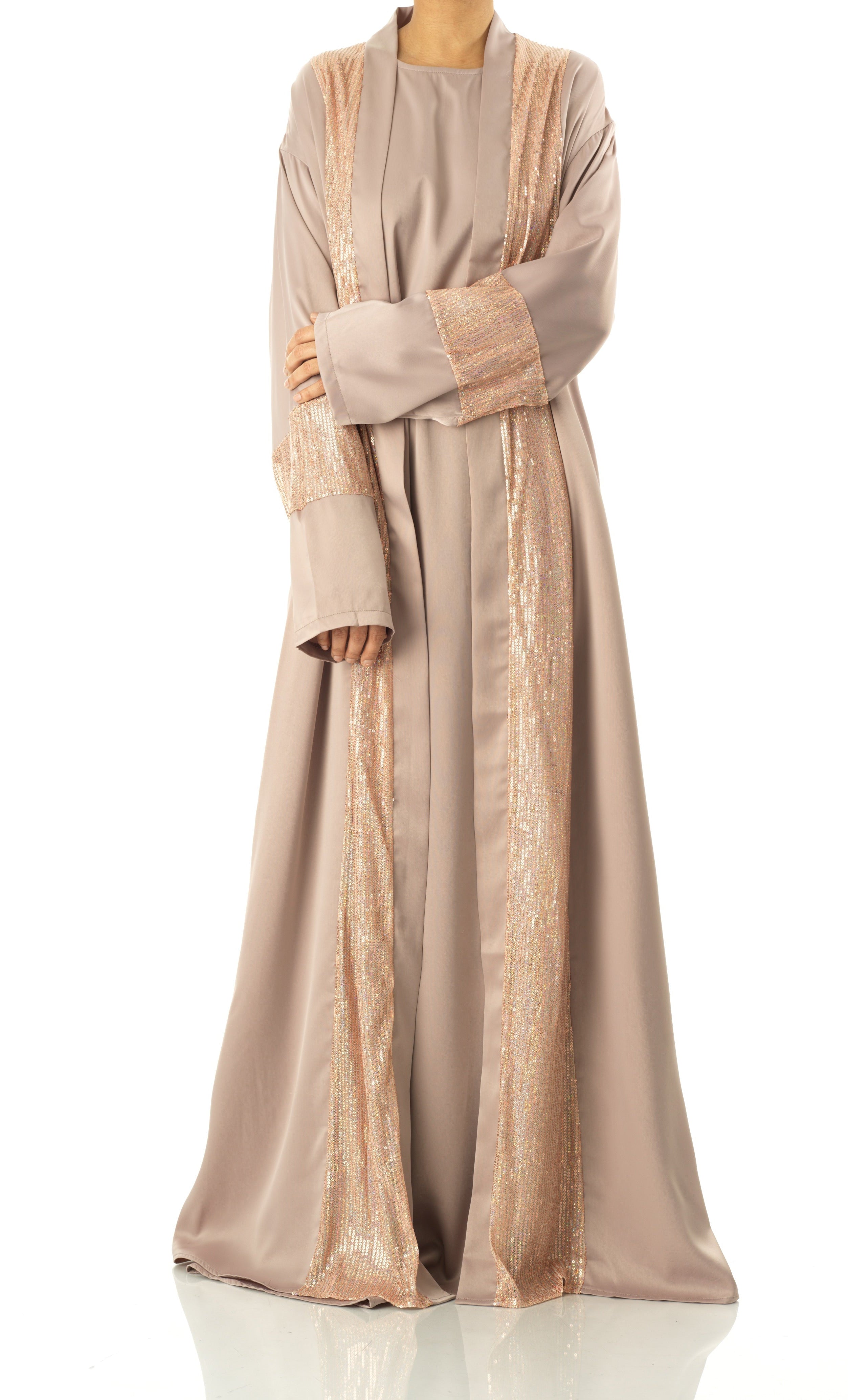 Pearl Mauve Malika sequin Abaya satin set Kabayare