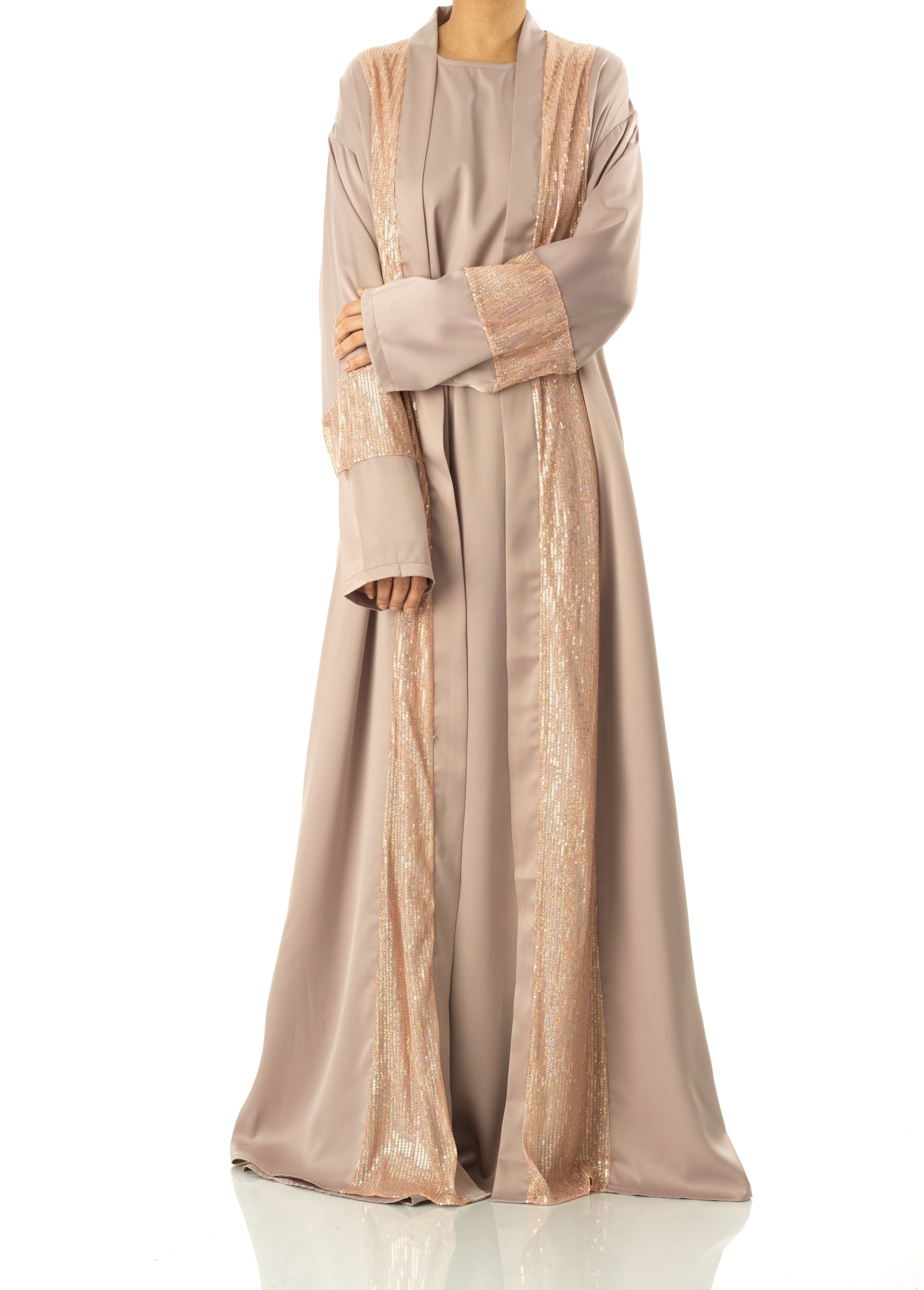 Pearl Mauve Malika sequin Abaya satin set Kabayare