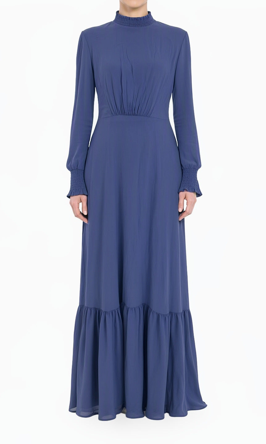 Periwinkle Lucca Smocked High Neck Modest Maxi Dress Kabayare