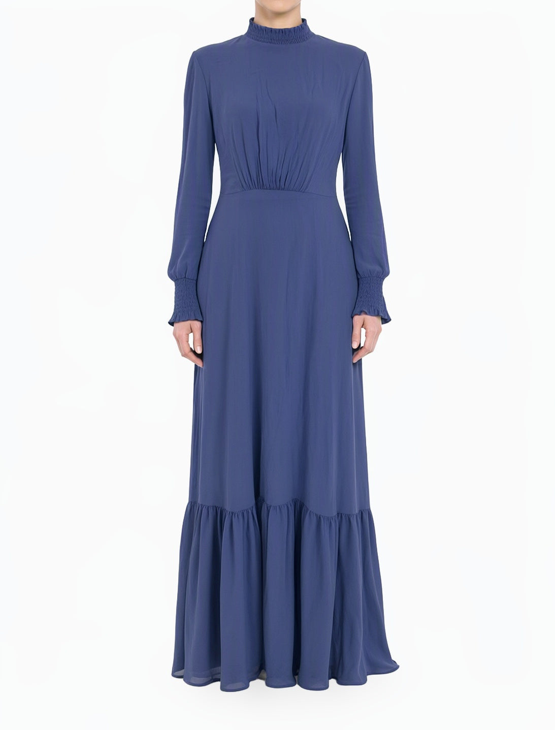 Periwinkle Lucca Smocked High Neck Modest Maxi Dress Kabayare