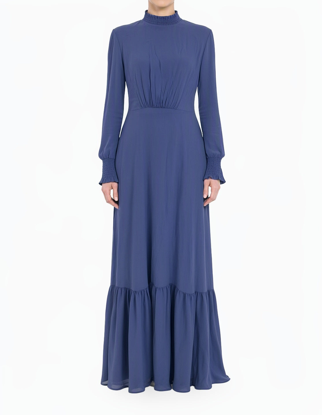 Periwinkle Lucca Smocked High Neck Modest Maxi Dress Kabayare