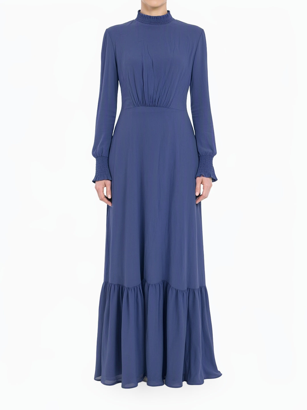 Periwinkle Lucca Smocked High Neck Modest Maxi Dress Kabayare