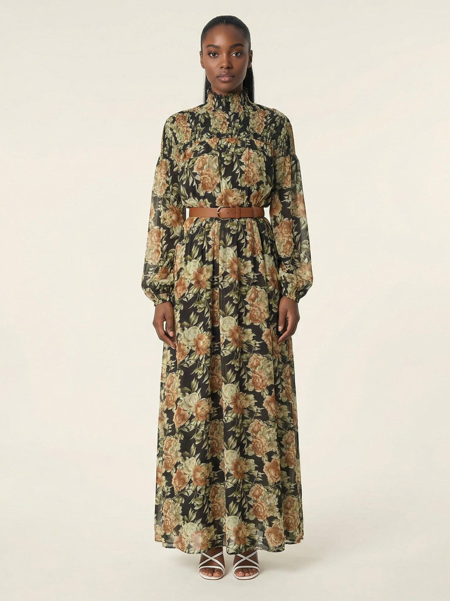 pretty Floral umbrella chiffon maxi dress Kabayare