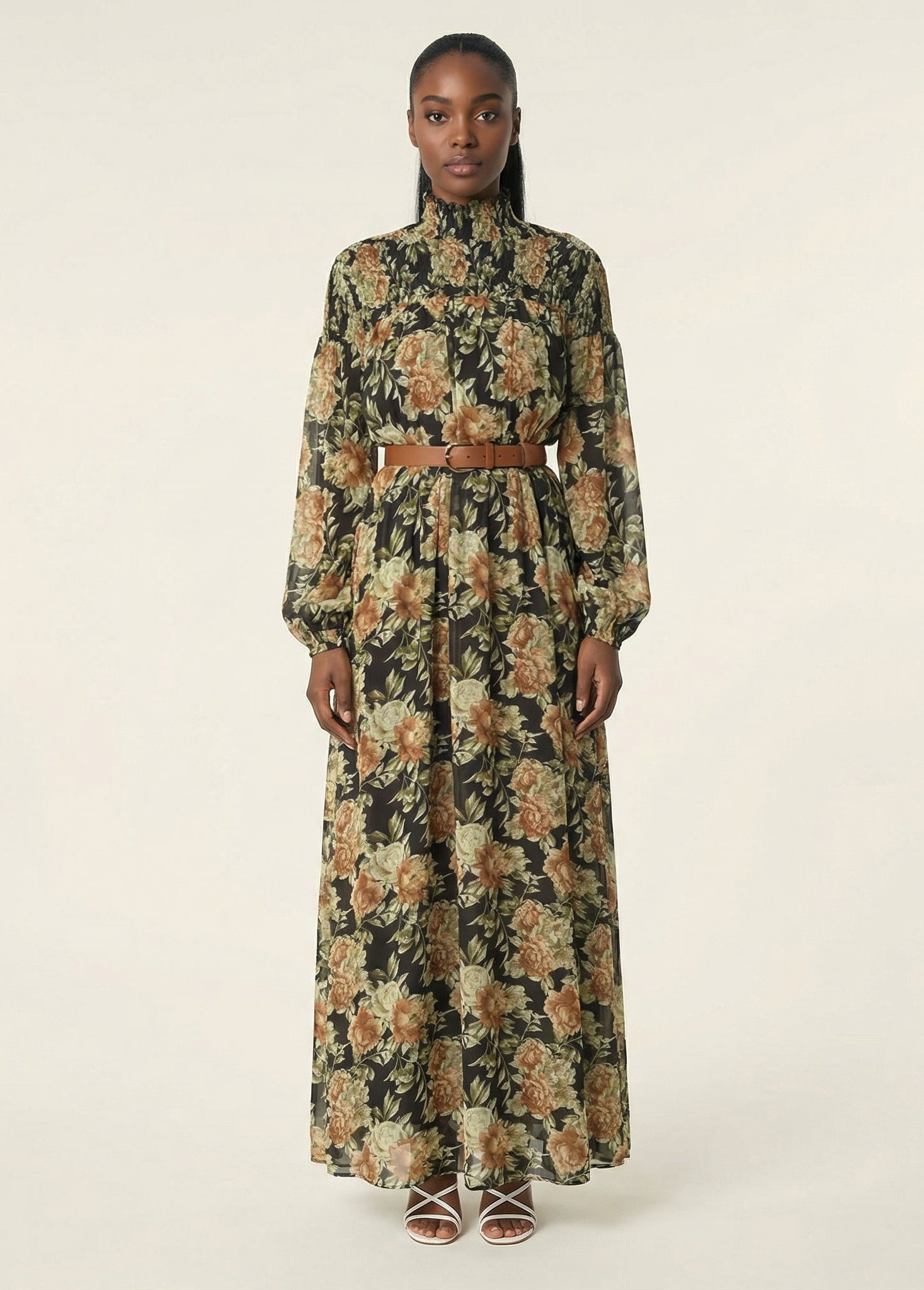 pretty Floral umbrella chiffon maxi dress Kabayare