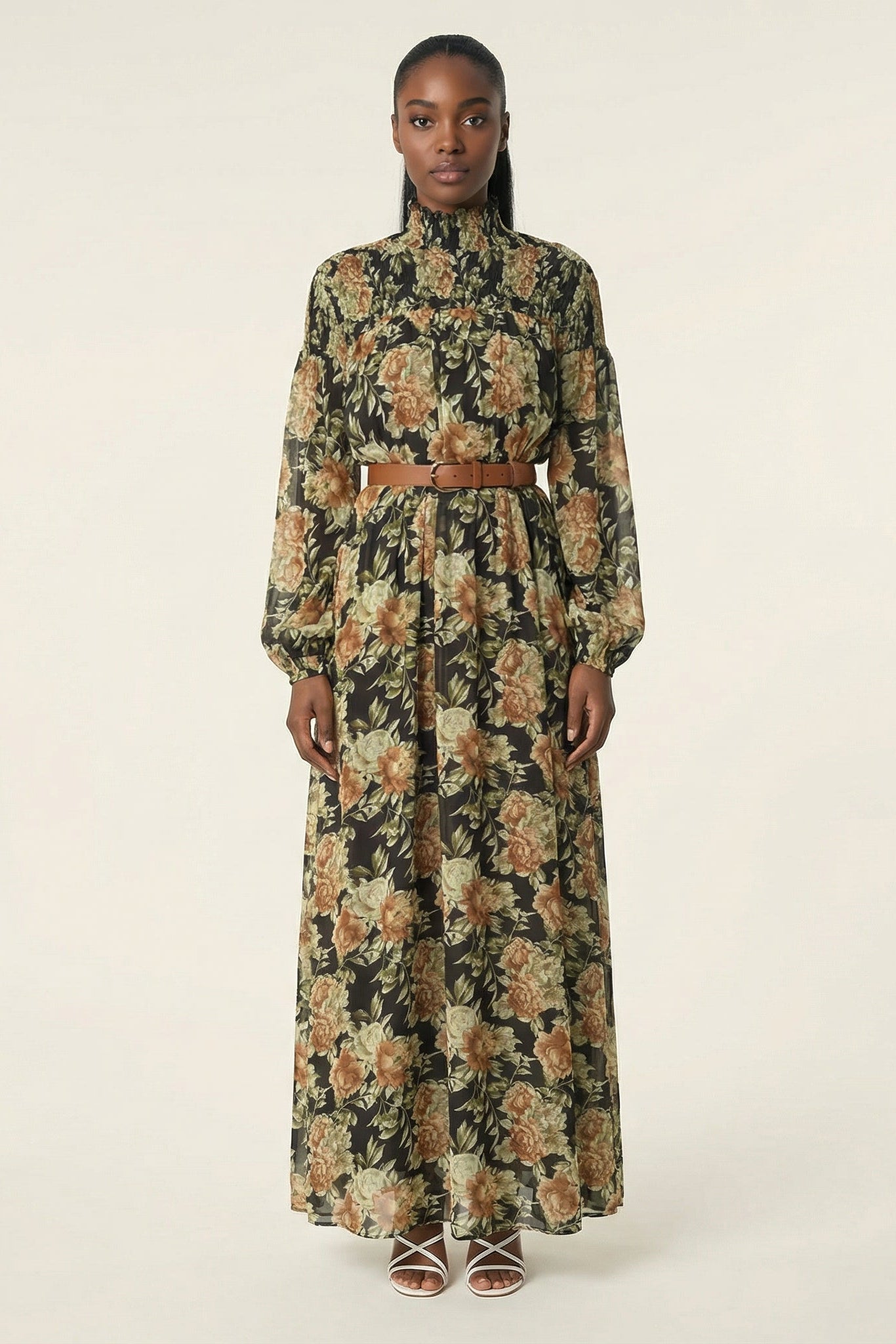 pretty Floral umbrella chiffon maxi dress Kabayare