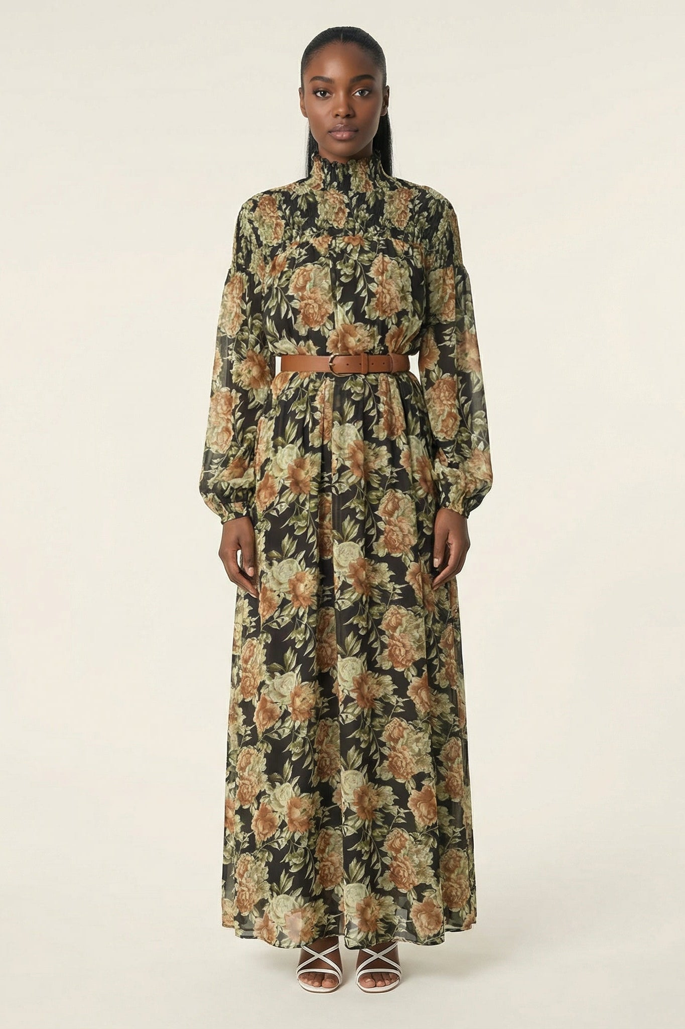 pretty Floral umbrella chiffon maxi dress Kabayare