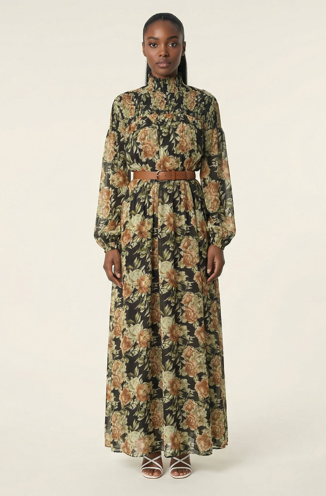 pretty Floral umbrella chiffon maxi dress Kabayare