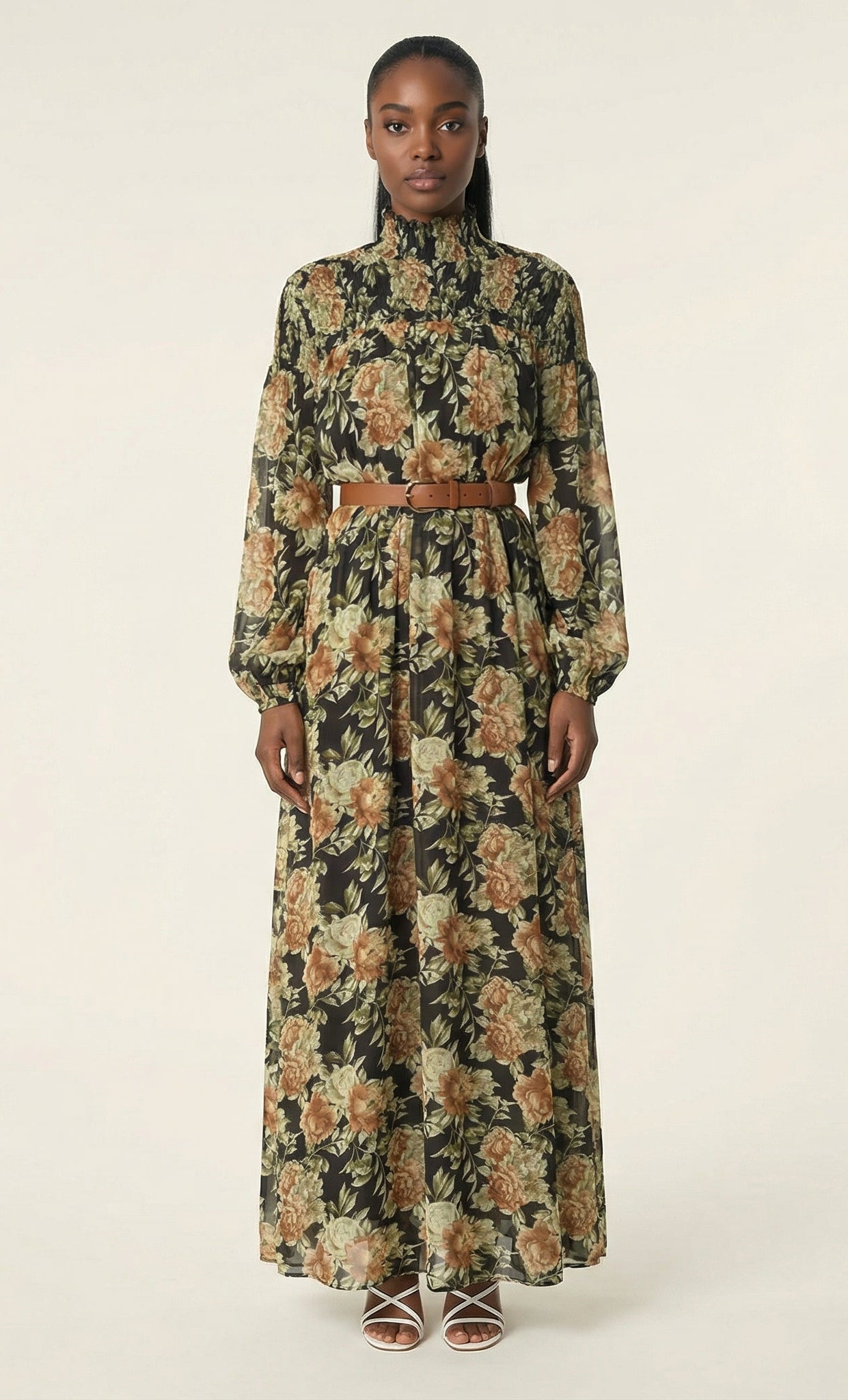 pretty Floral umbrella chiffon maxi dress Kabayare