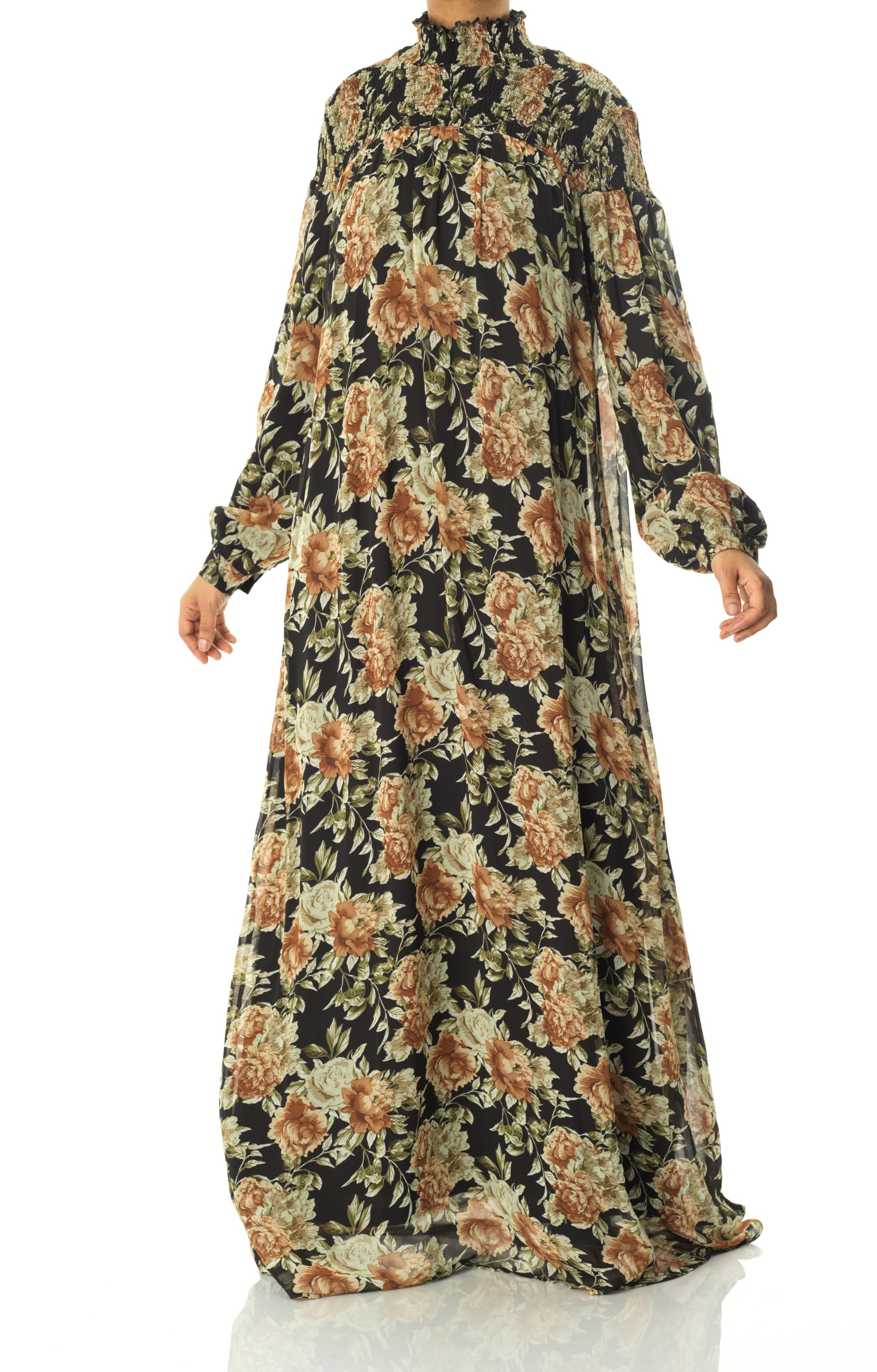 pretty Floral umbrella chiffon maxi dress Kabayare