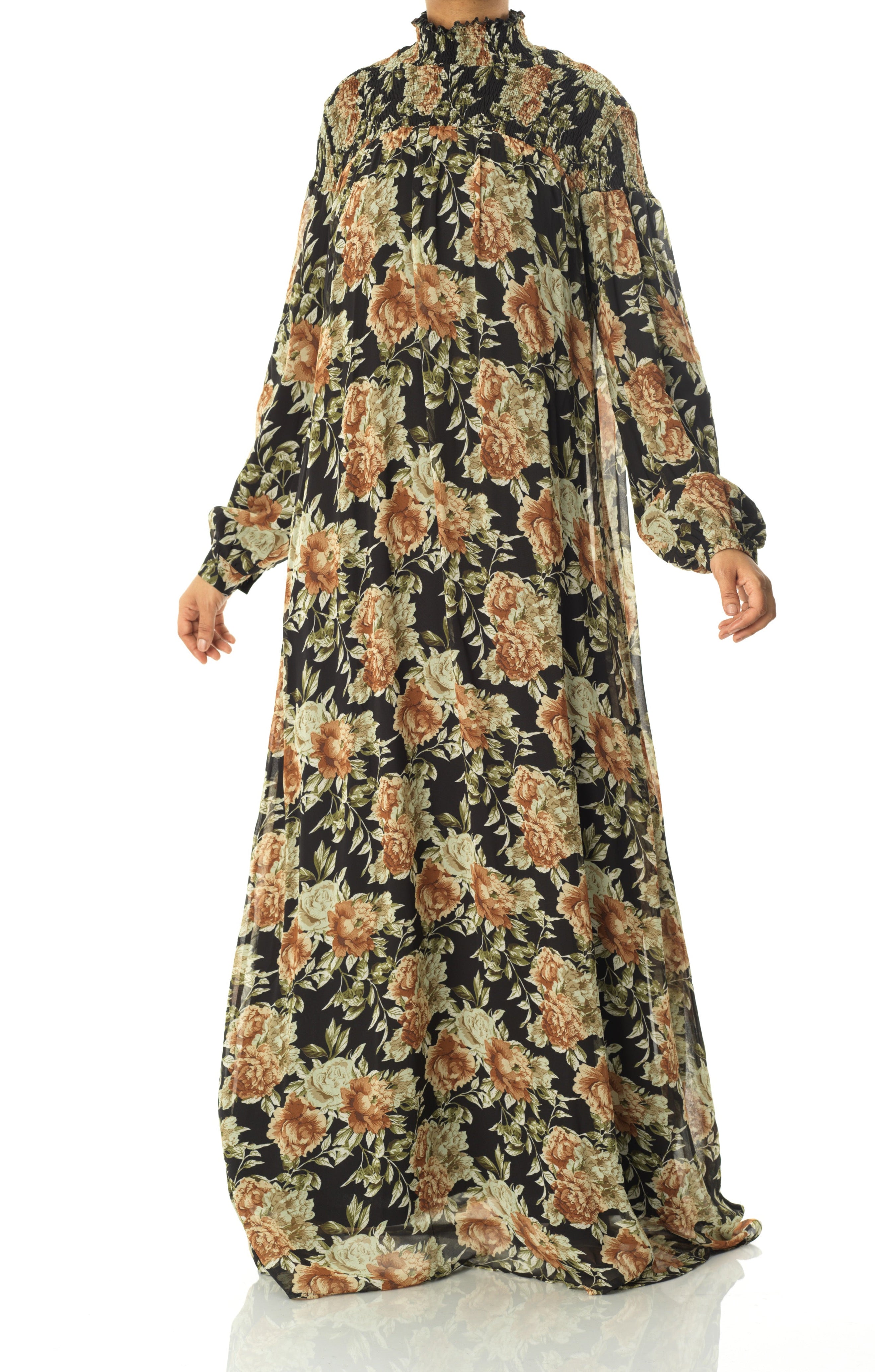 pretty Floral umbrella chiffon maxi dress Kabayare