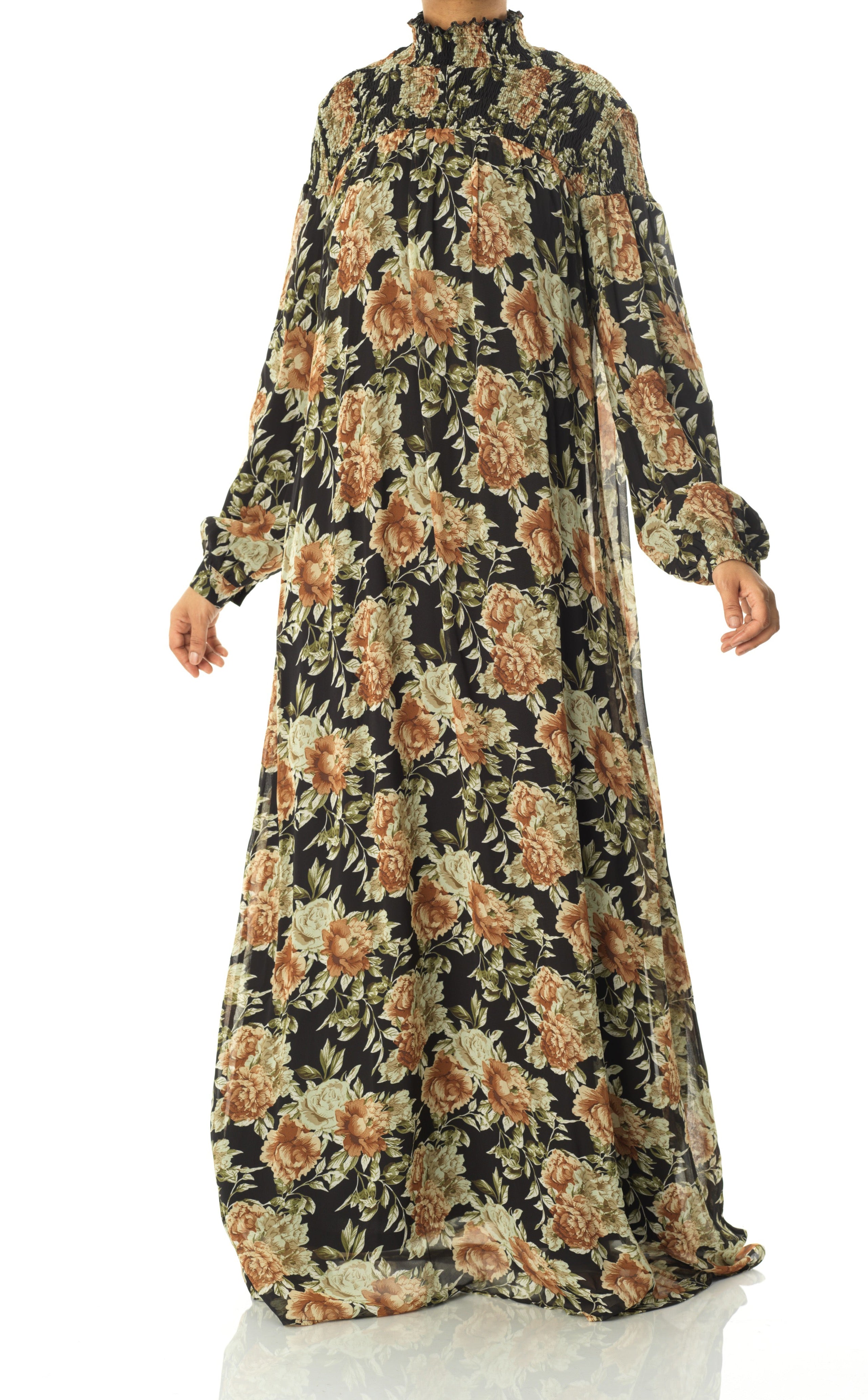 pretty Floral umbrella chiffon maxi dress Kabayare