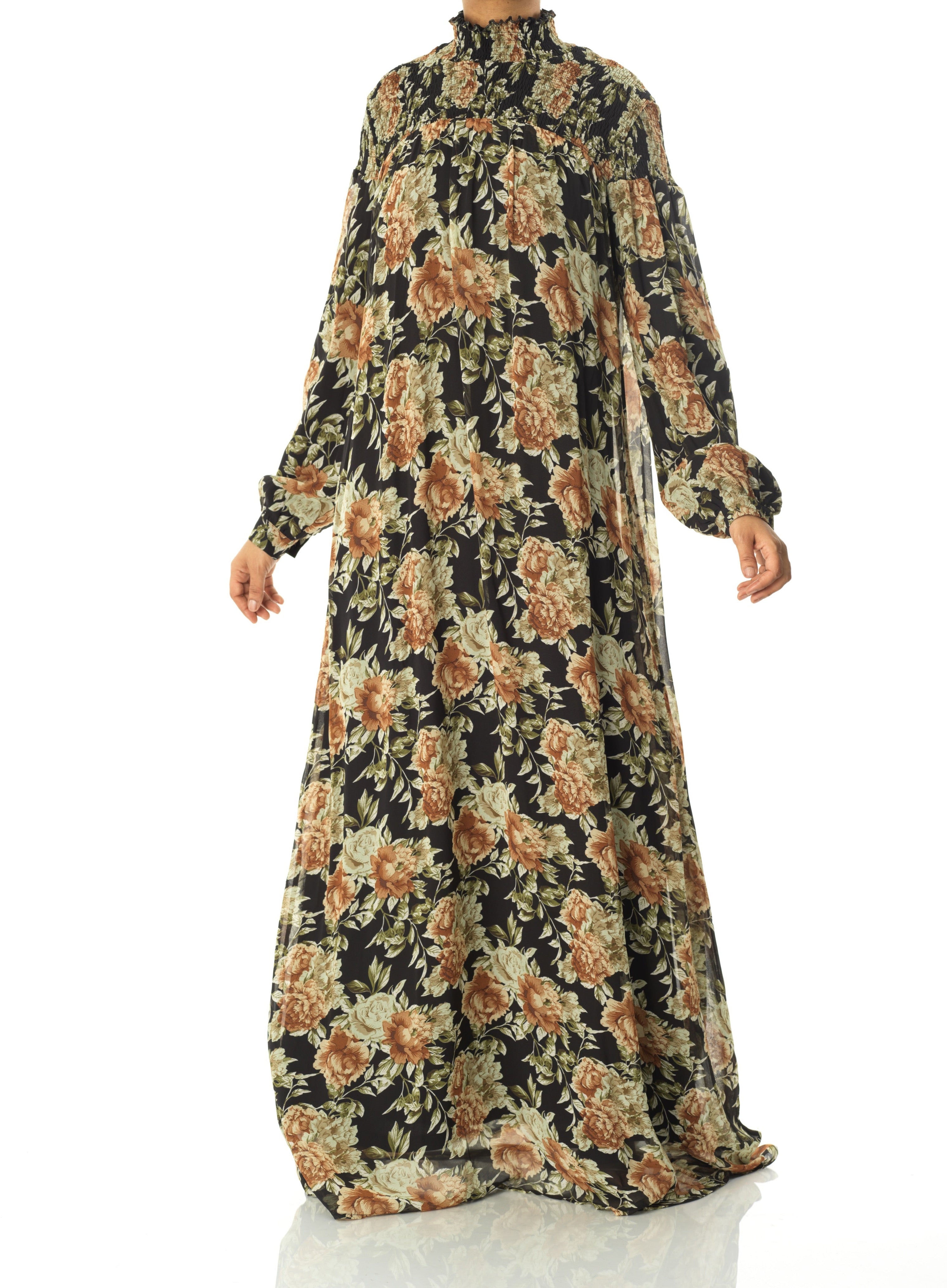 pretty Floral umbrella chiffon maxi dress Kabayare