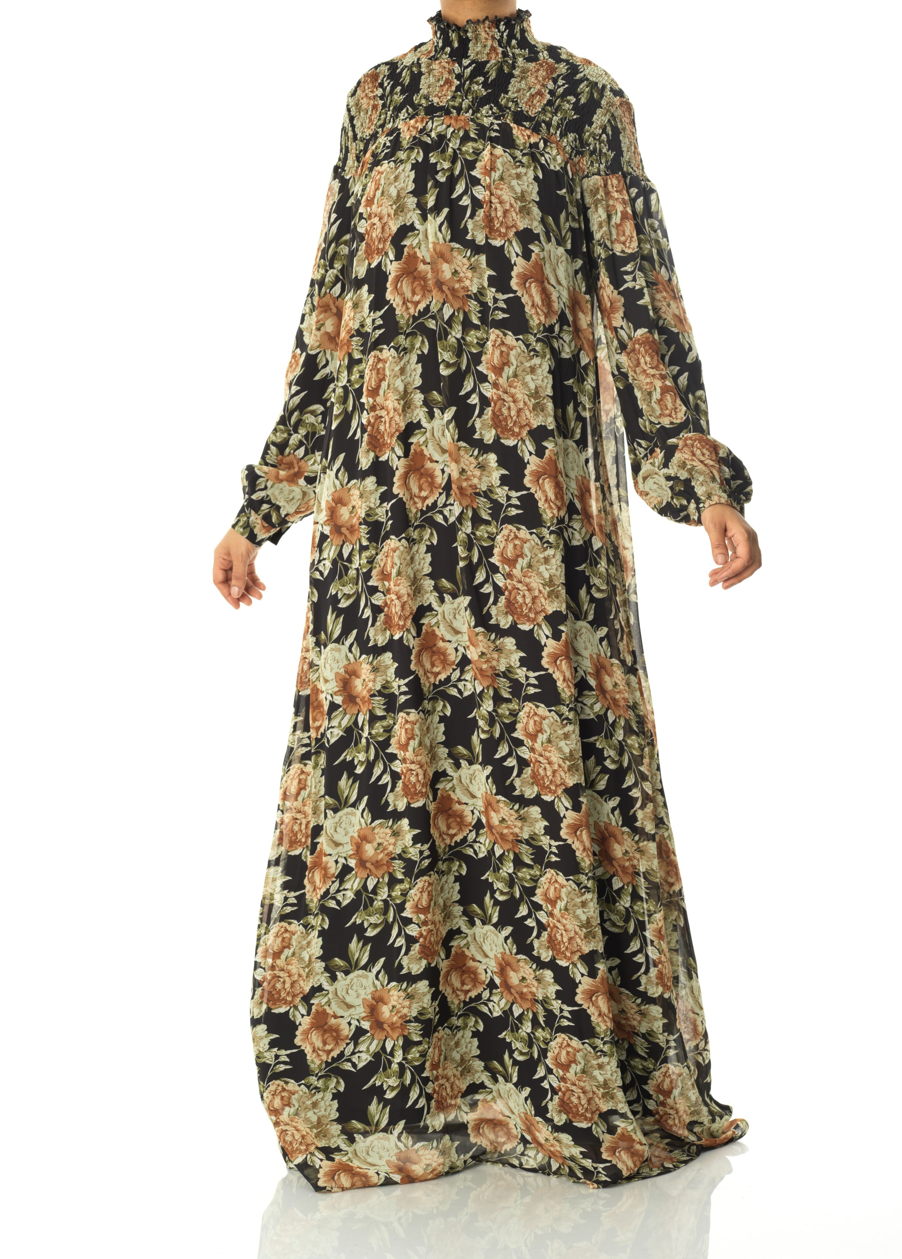 pretty Floral umbrella chiffon maxi dress Kabayare