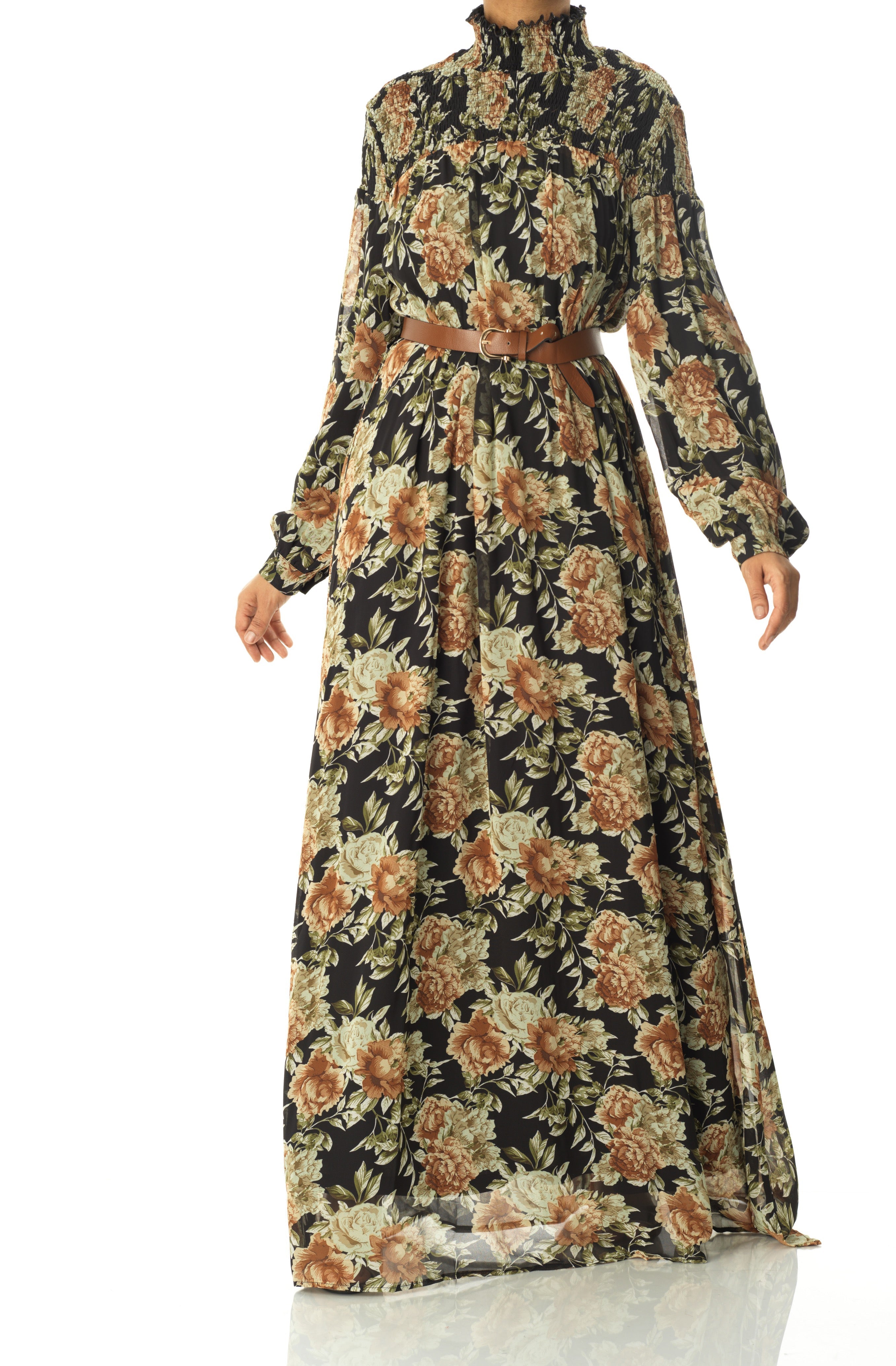 pretty Floral umbrella chiffon maxi dress Kabayare