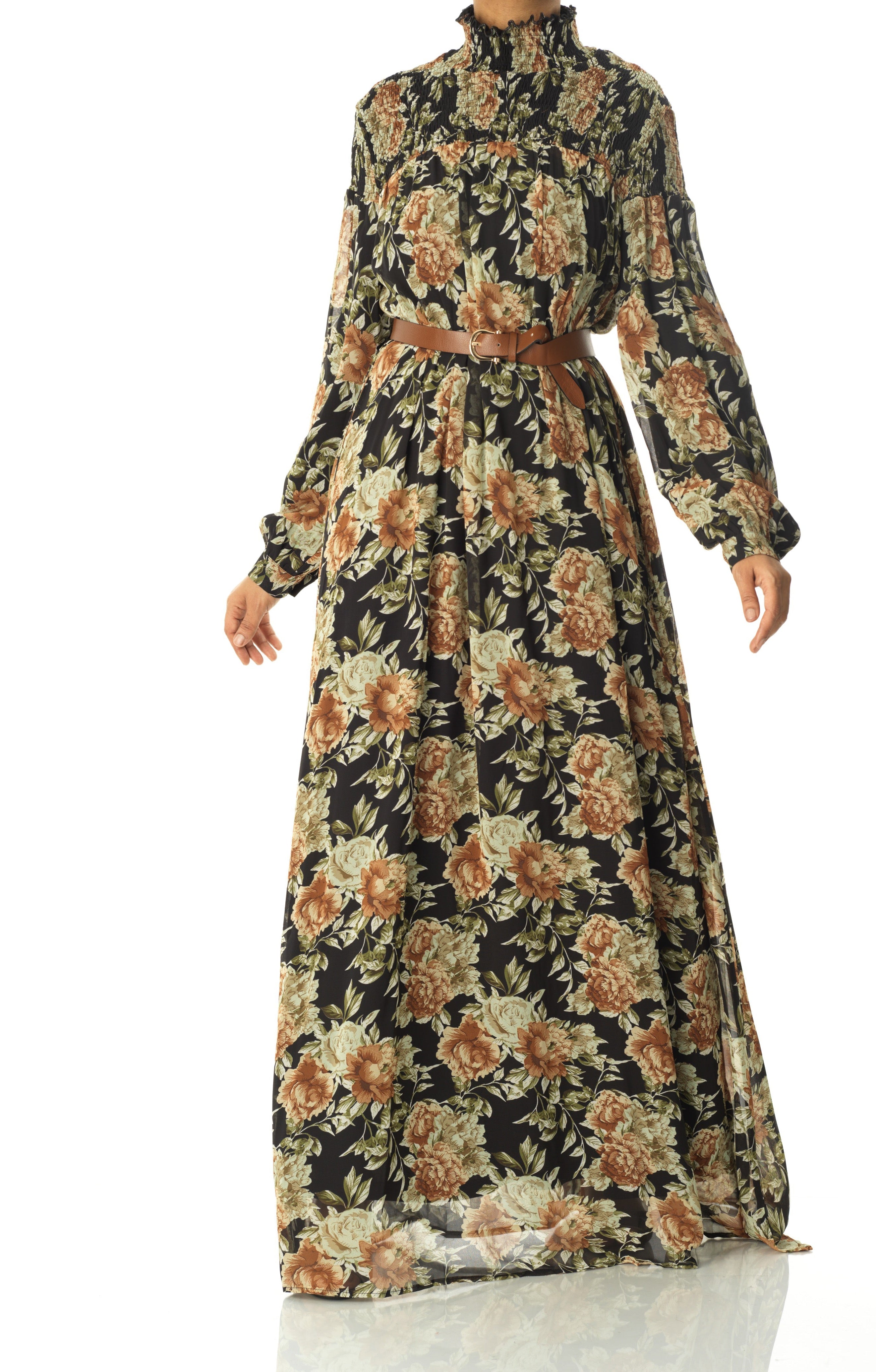 pretty Floral umbrella chiffon maxi dress Kabayare
